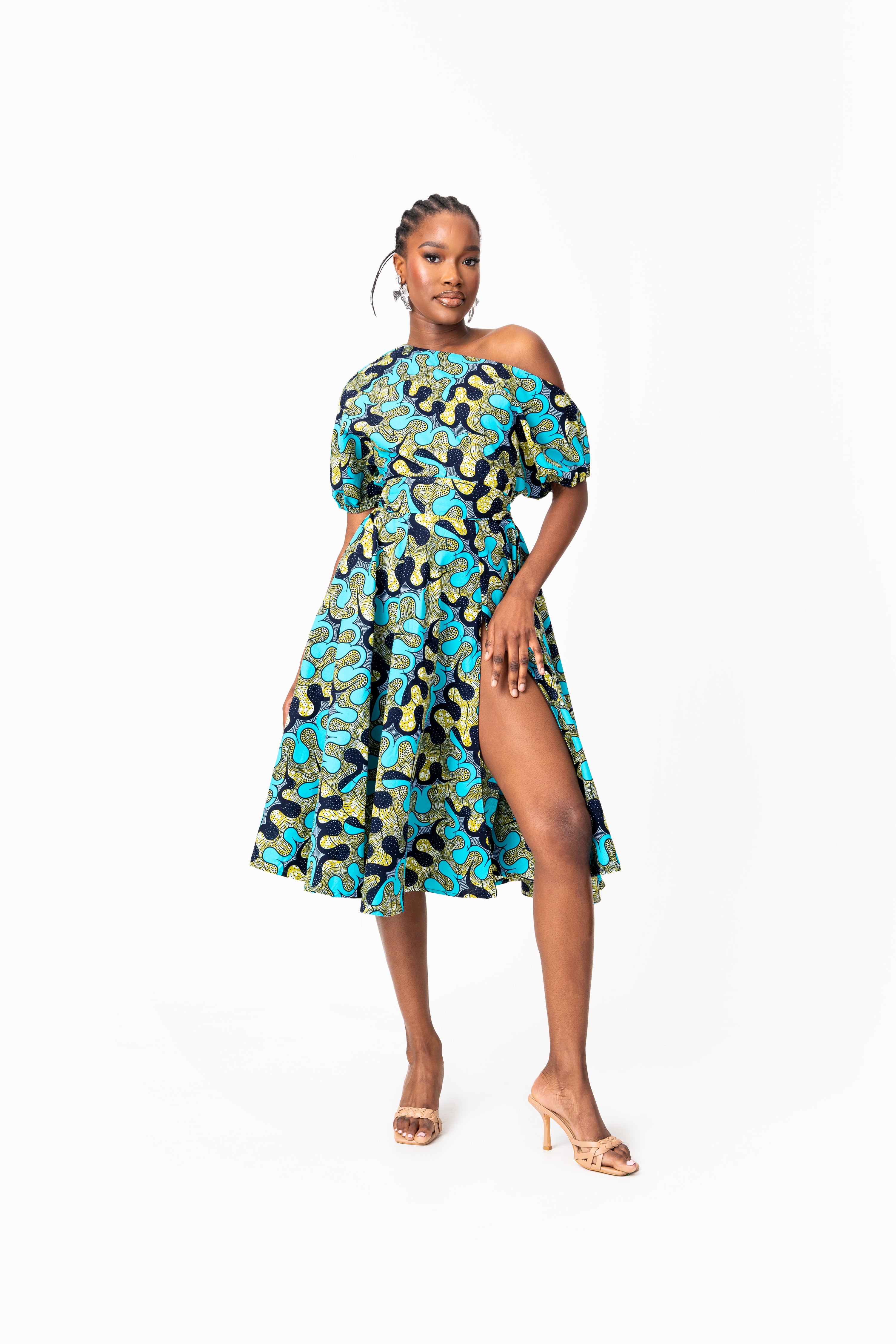 BADE African Print One-shoulder Midi Dress