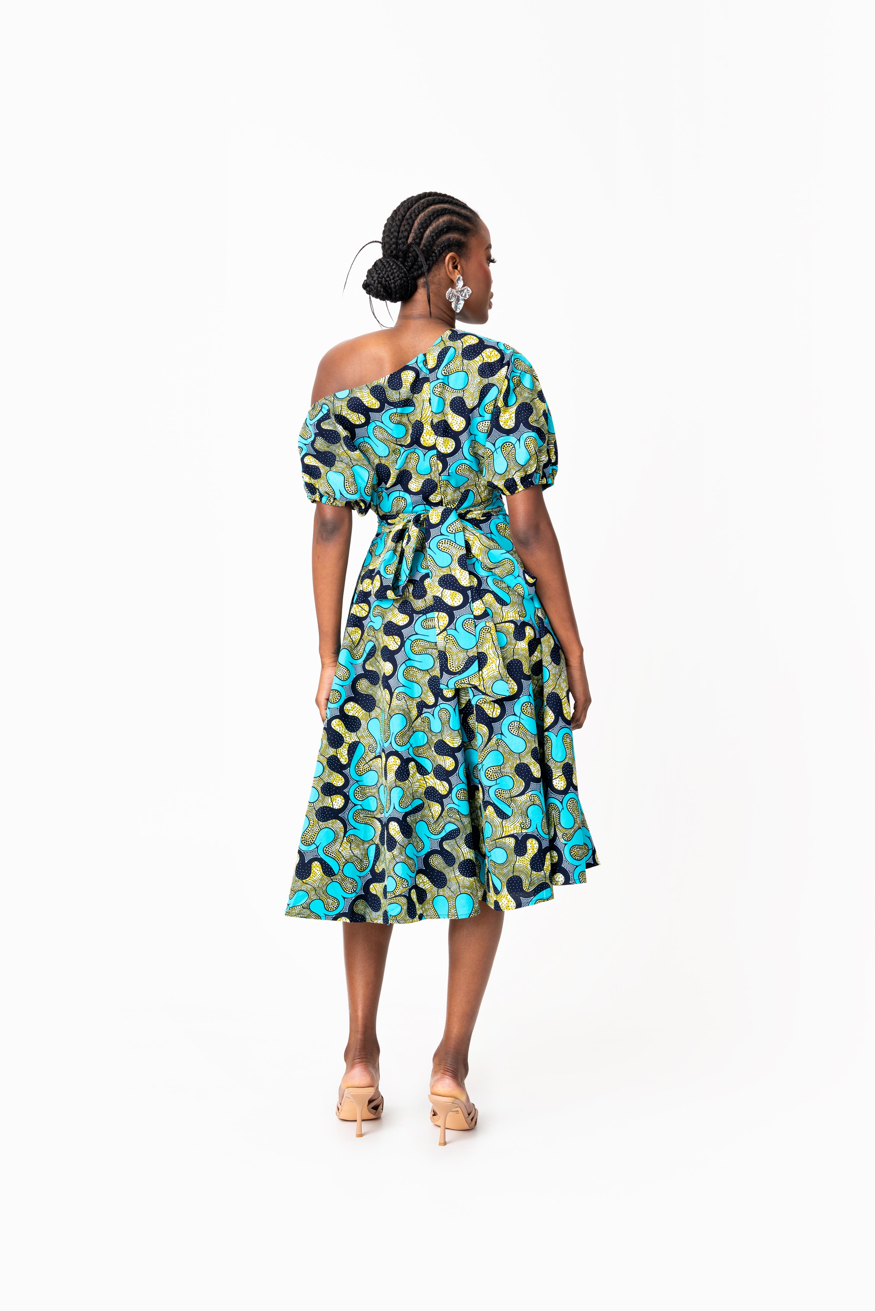 BADE African Print One-shoulder Midi Dress