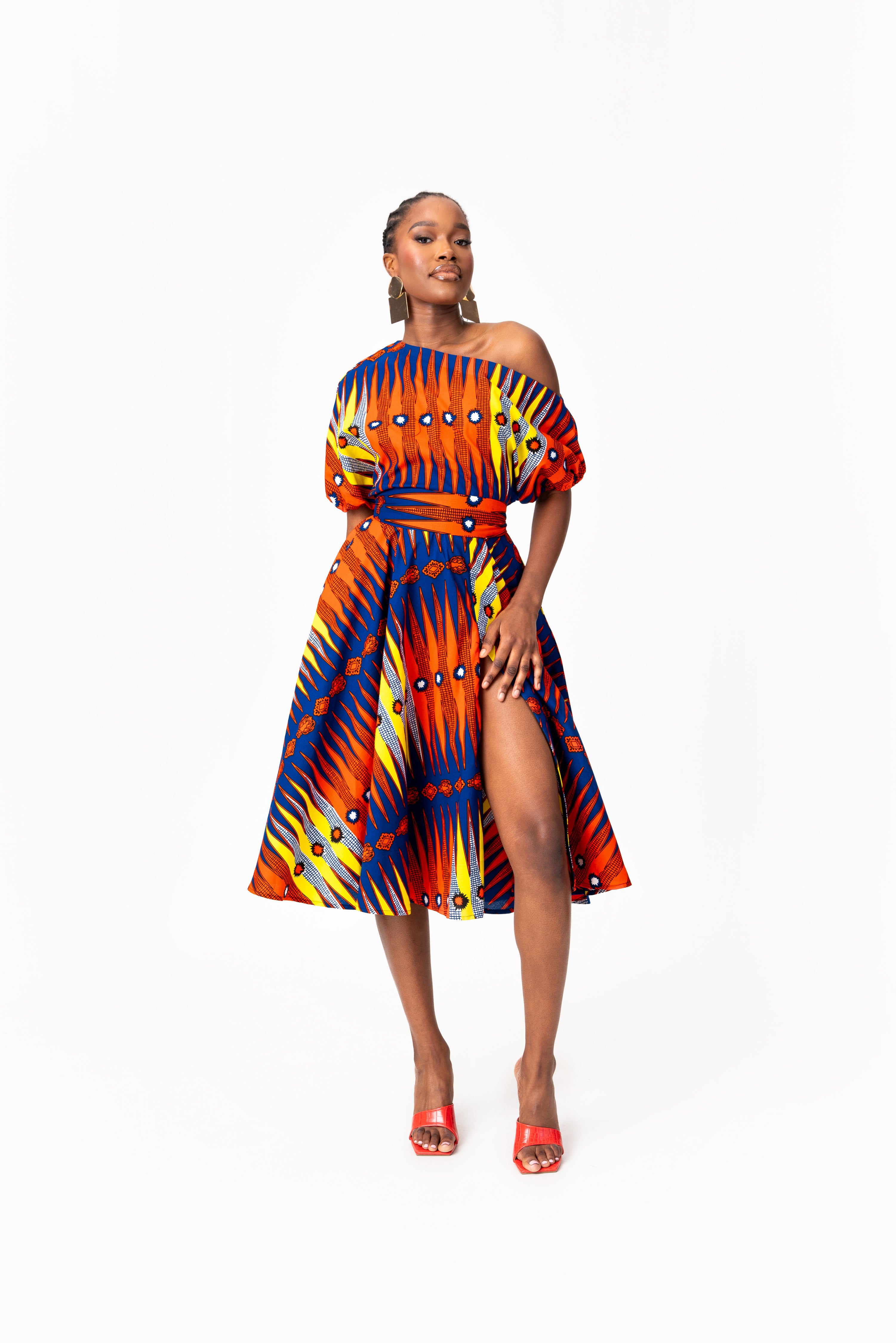 RONKE African Print One-shoulder Midi Dress