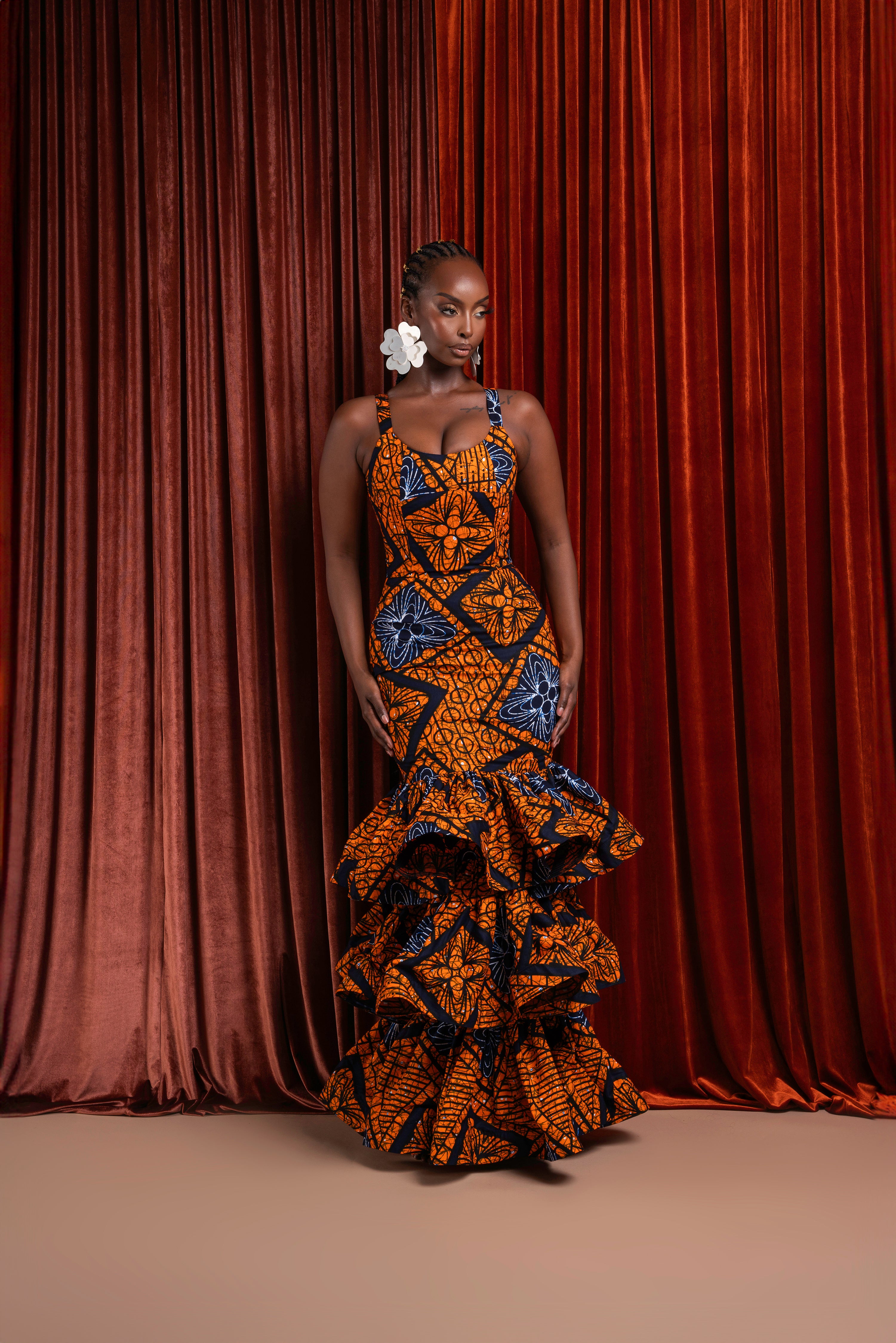 ZEZE African Print Layered Mermaid Dress