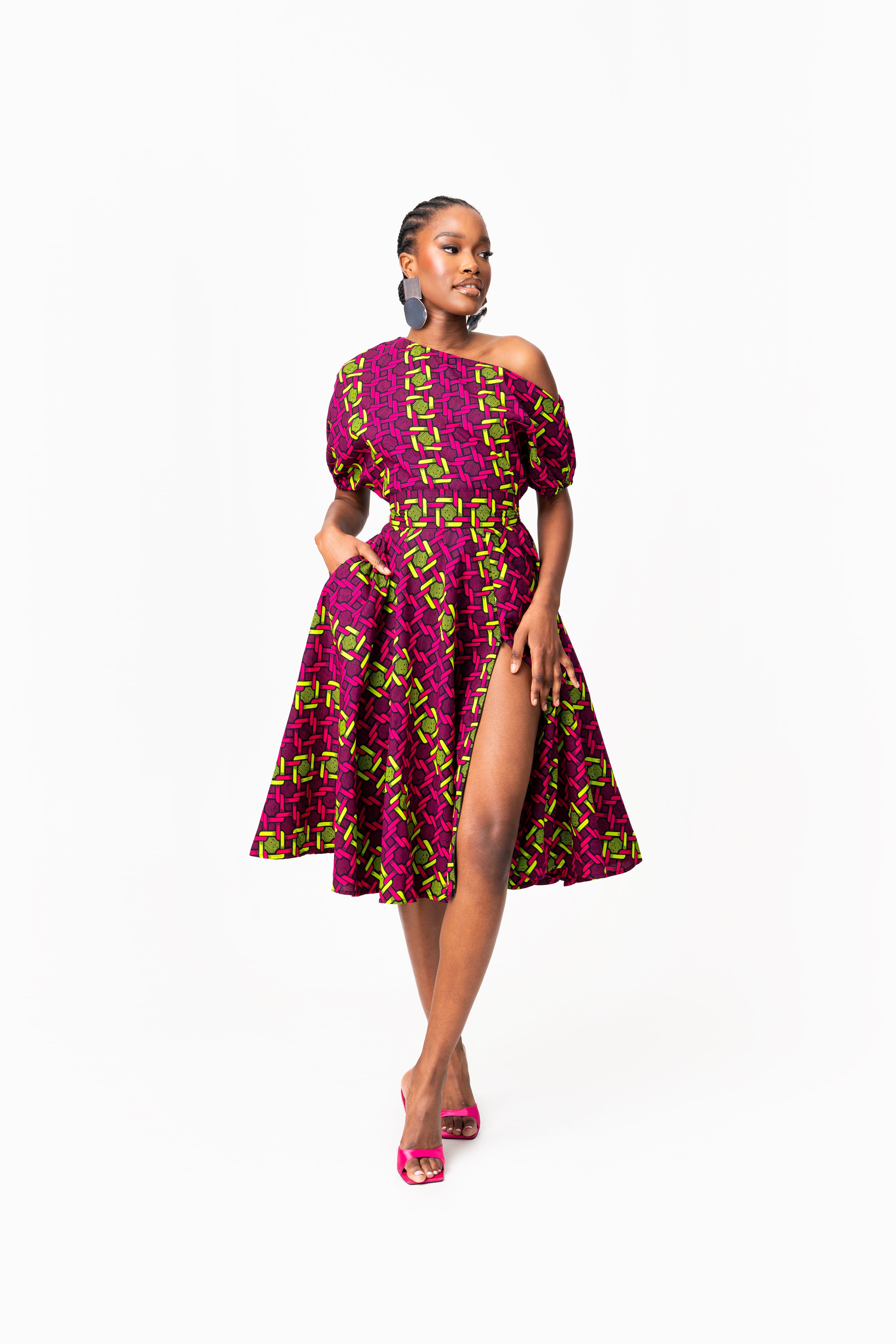 WUNMI African Print One-shoulder Midi Dress