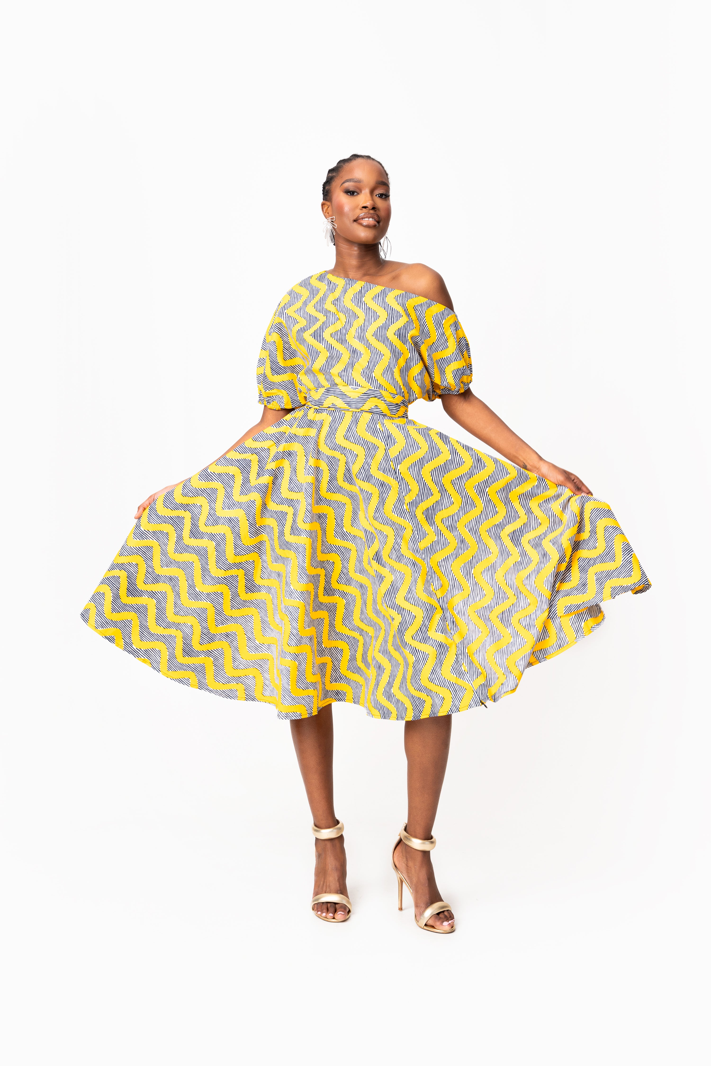 LILY African Print One-shoulder Midi Dress