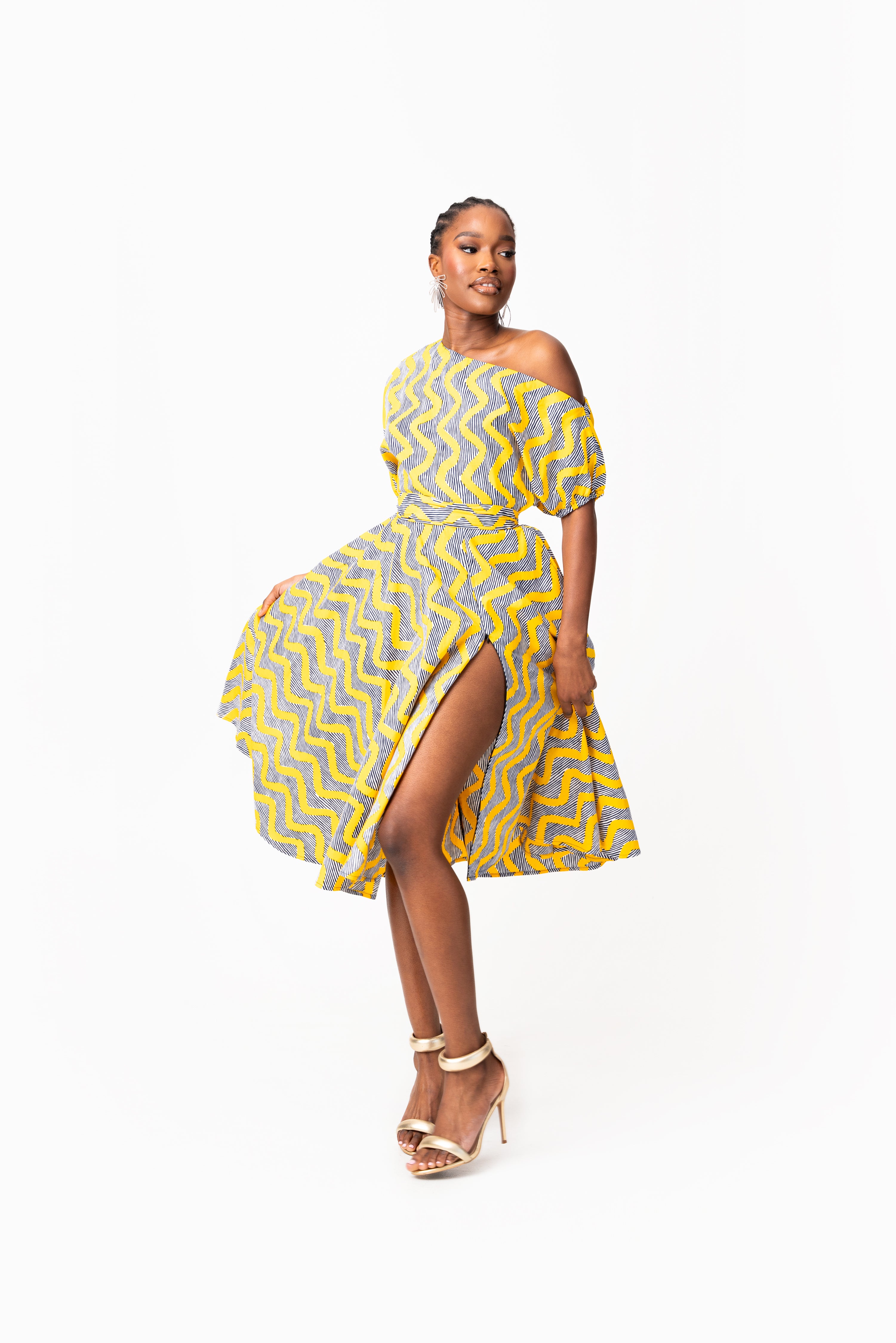 LILY African Print One-shoulder Midi Dress