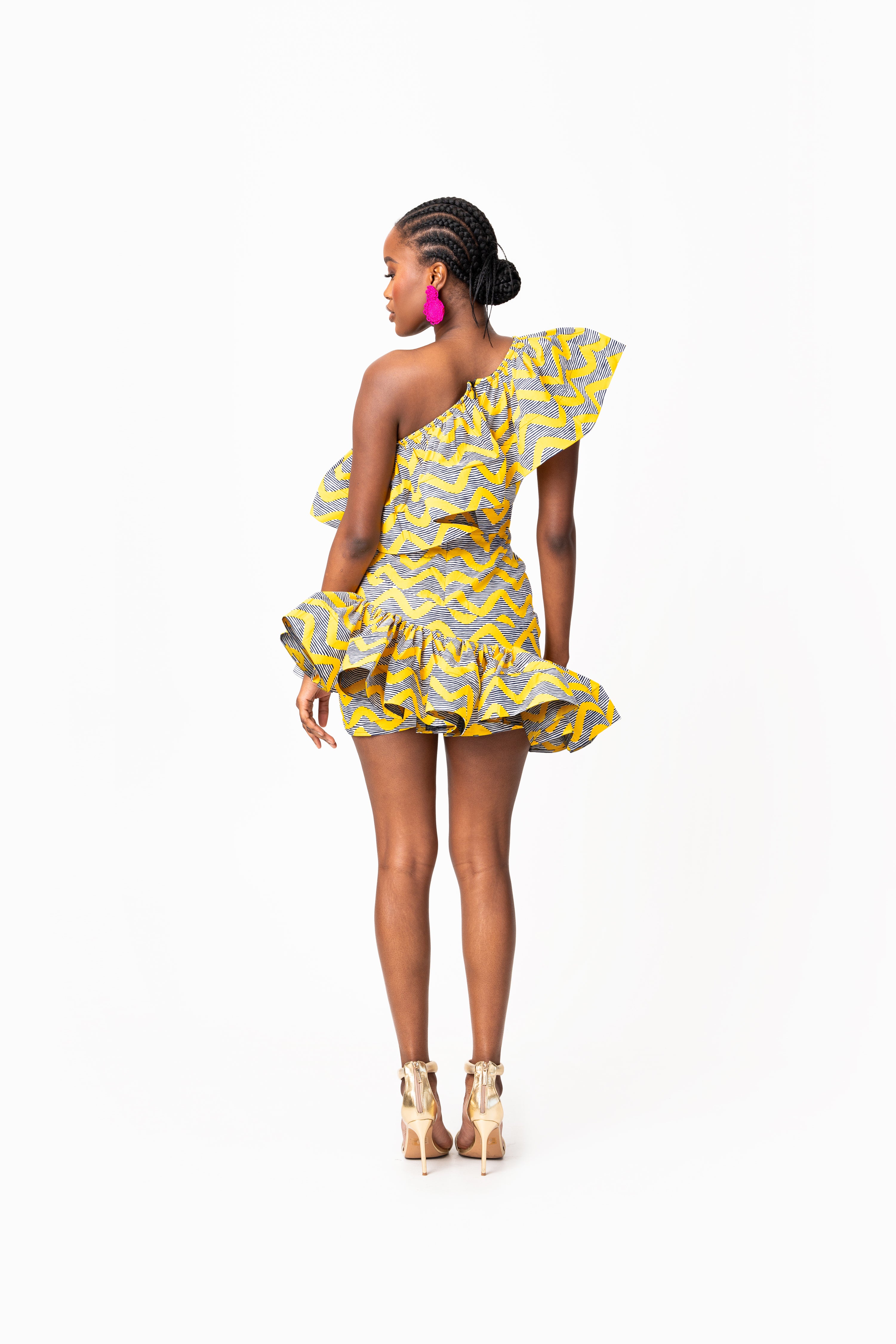 LILY African Print One Sleeve Ruffle  Mini Dress