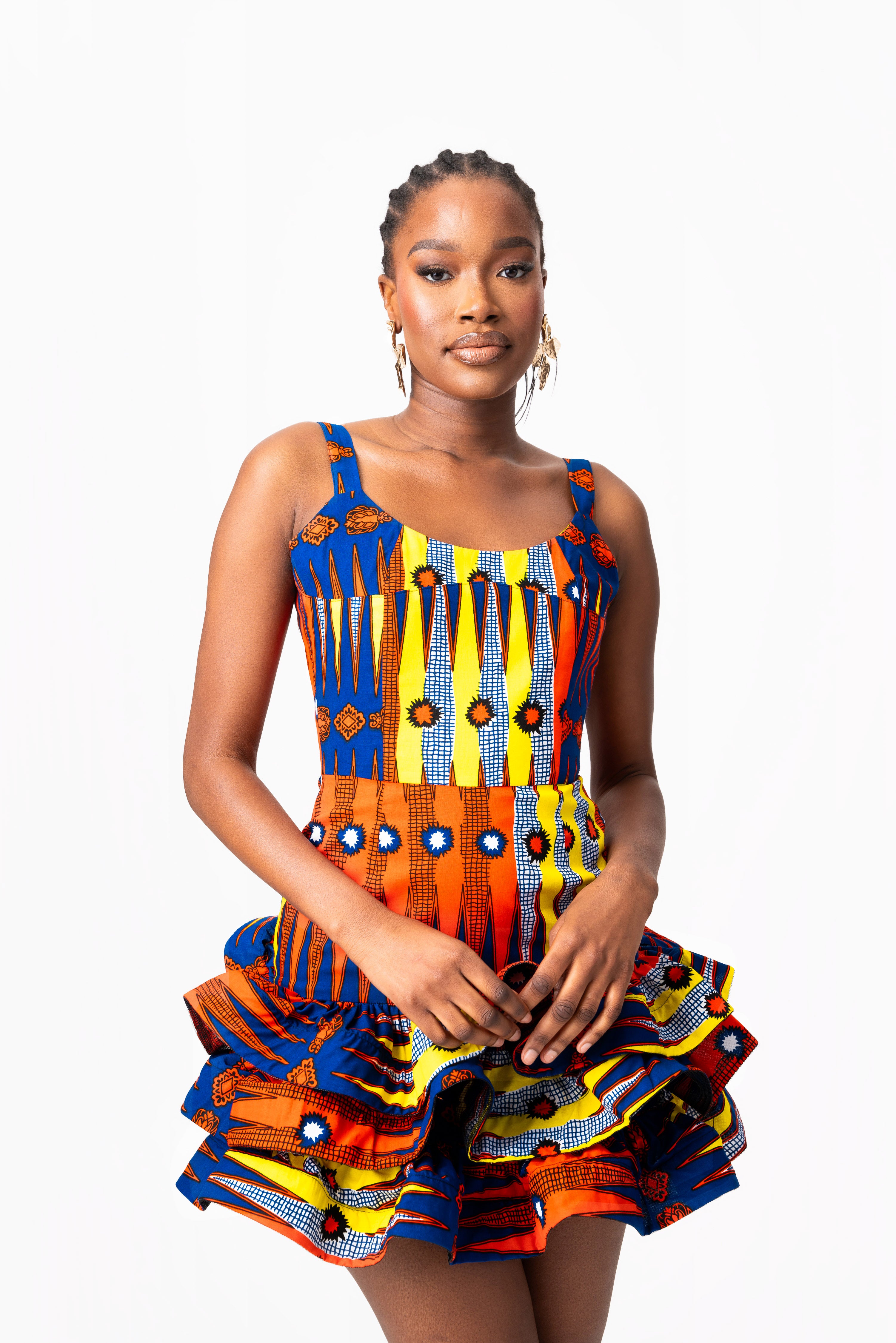 RONKE African Print Corset Layered Mini Dress