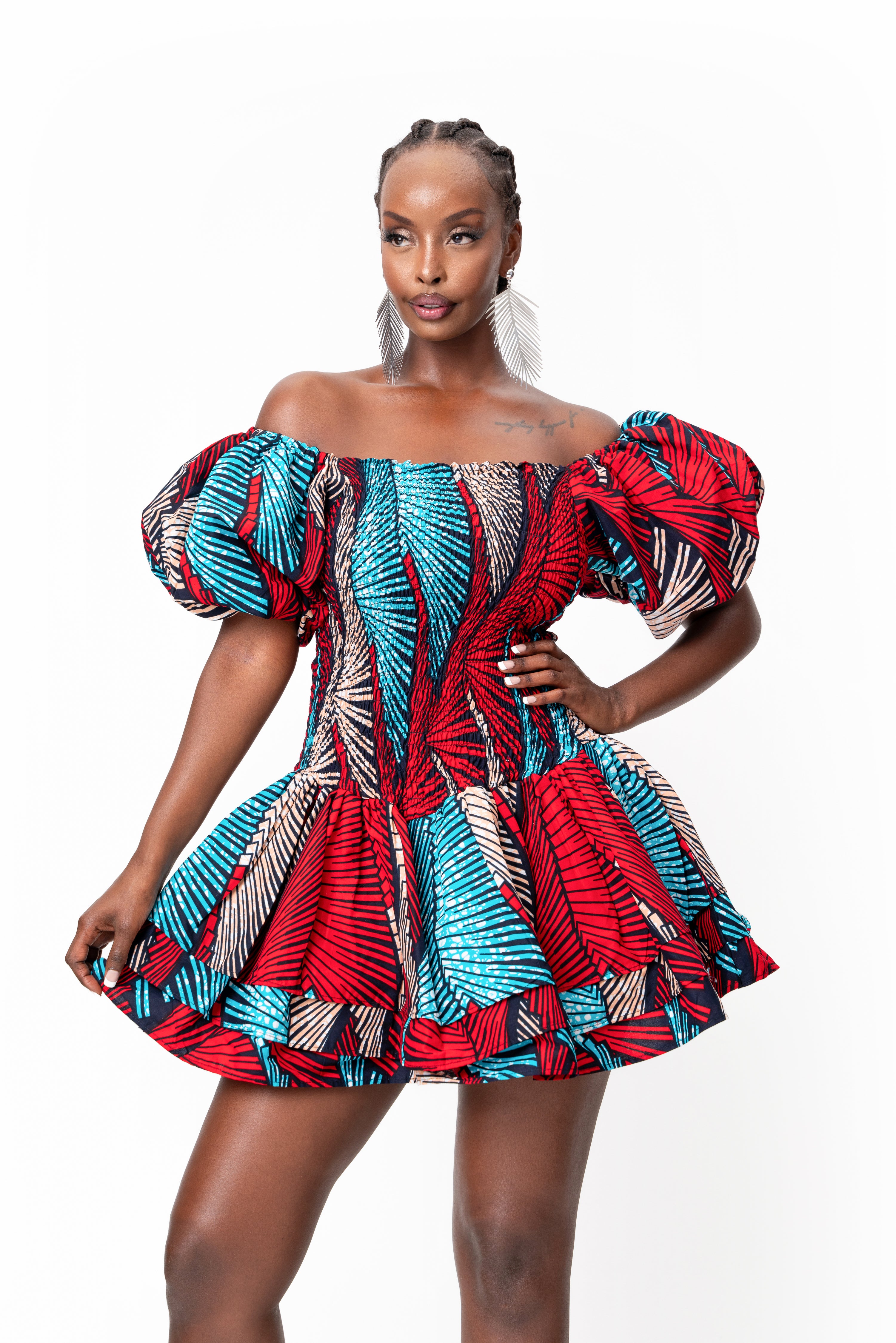 ONA African print smocked body mini dress