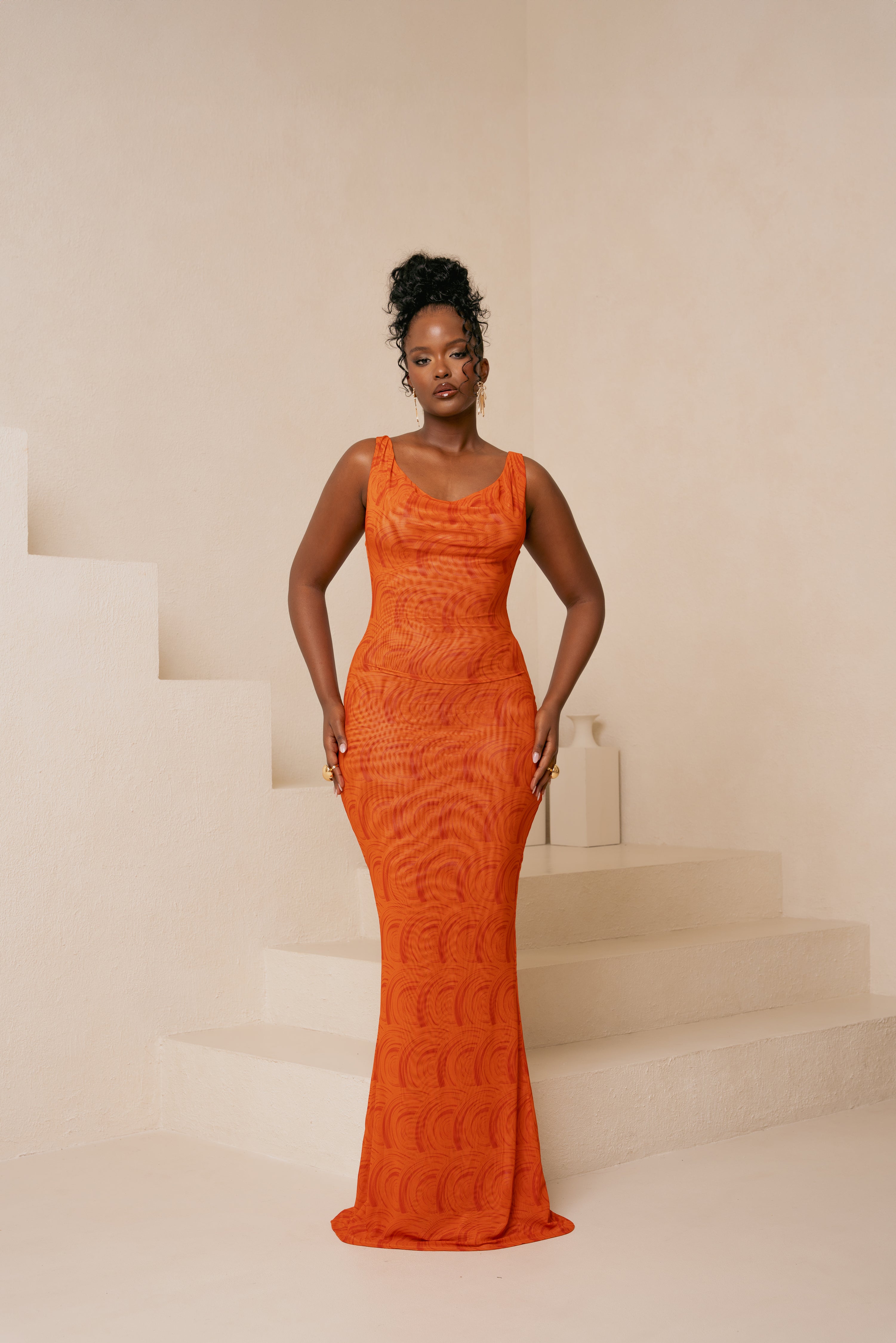 IZA ORANGE COWL MAXI DRESS