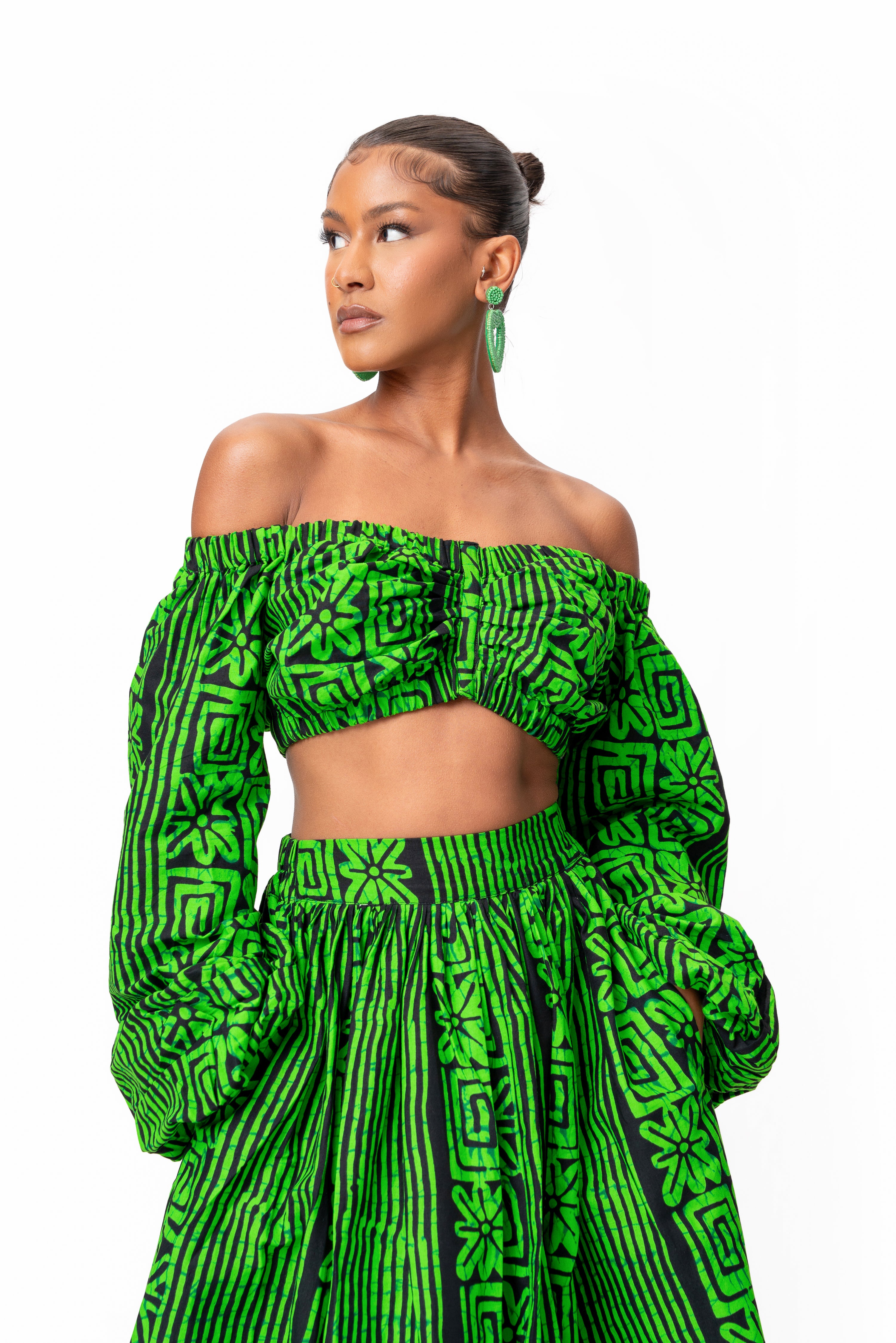 MAALI African Print Long Sleeve Crop Top