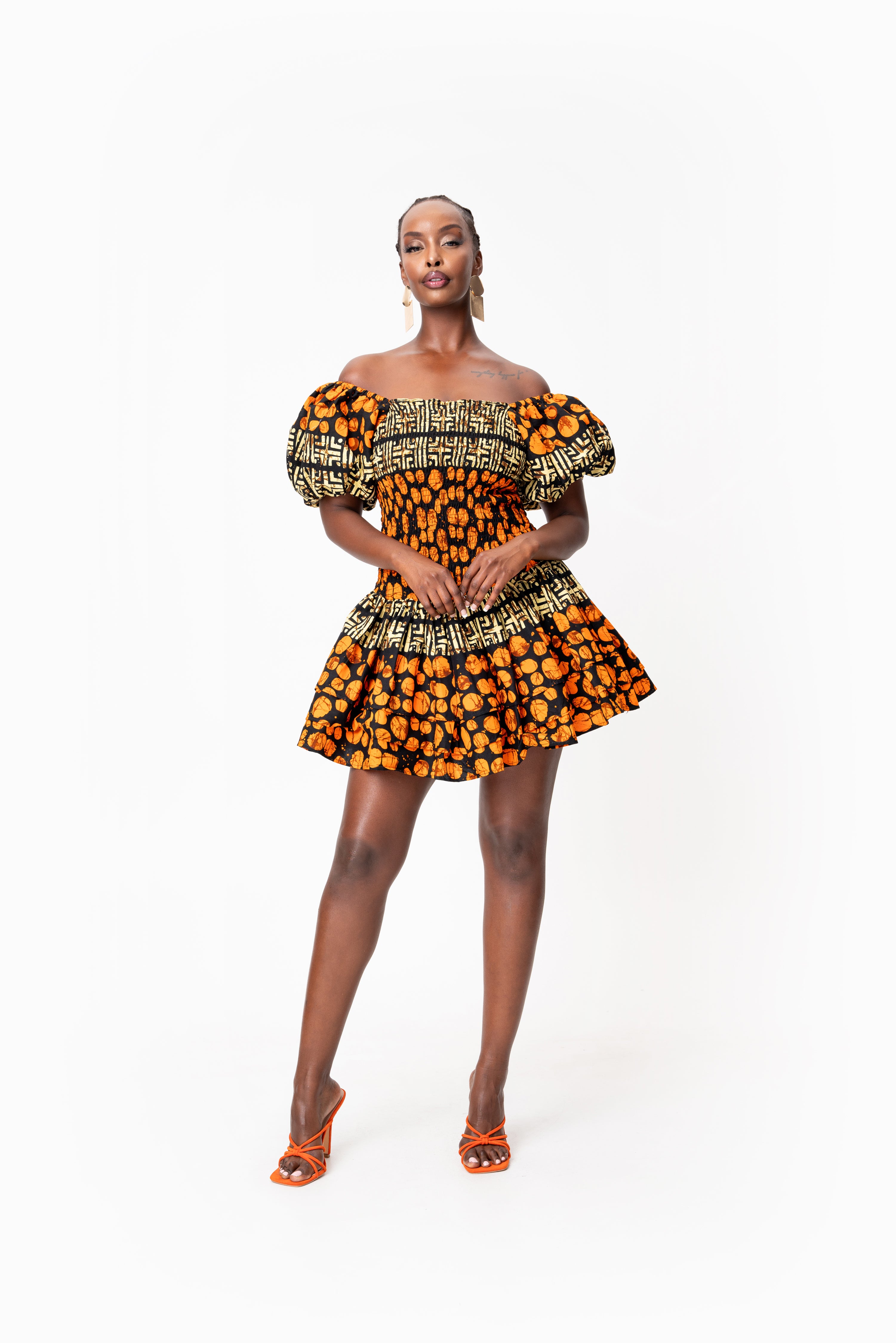 HANI African print smocked body mini dress