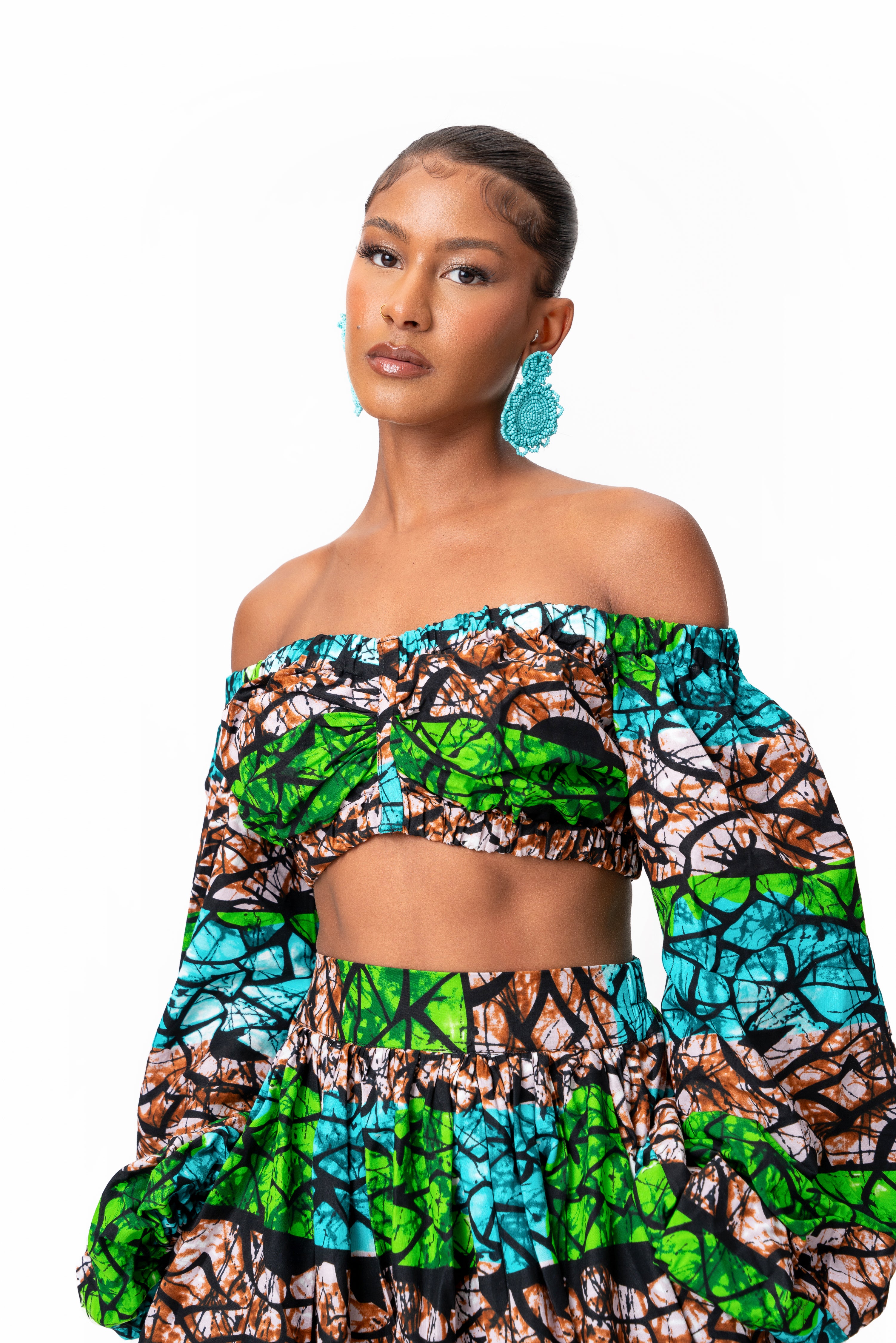 ADA African Print Long Sleeve Crop Top