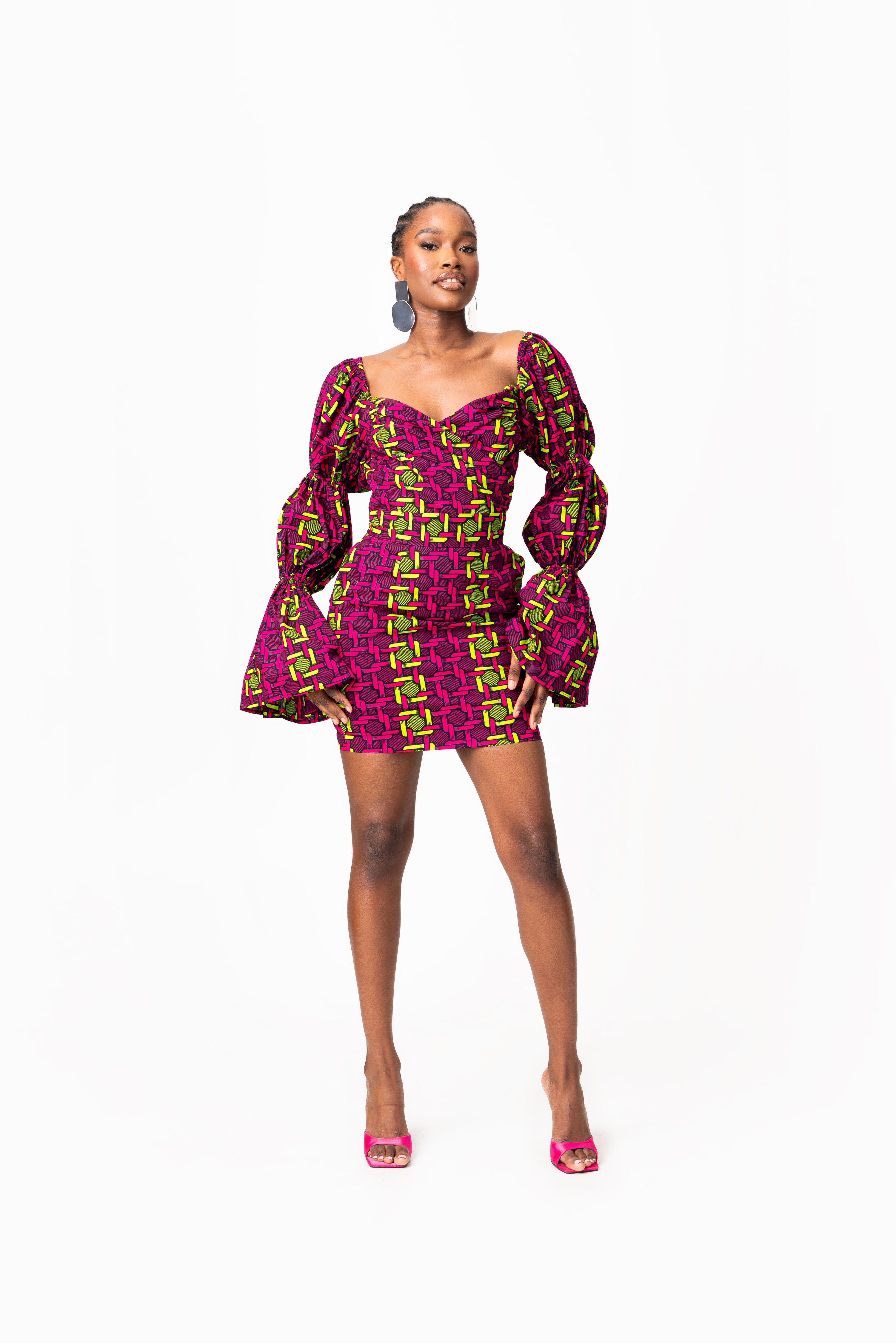 WUNMI African Print Off-shoulder Puffy Sleeve Mini Dress