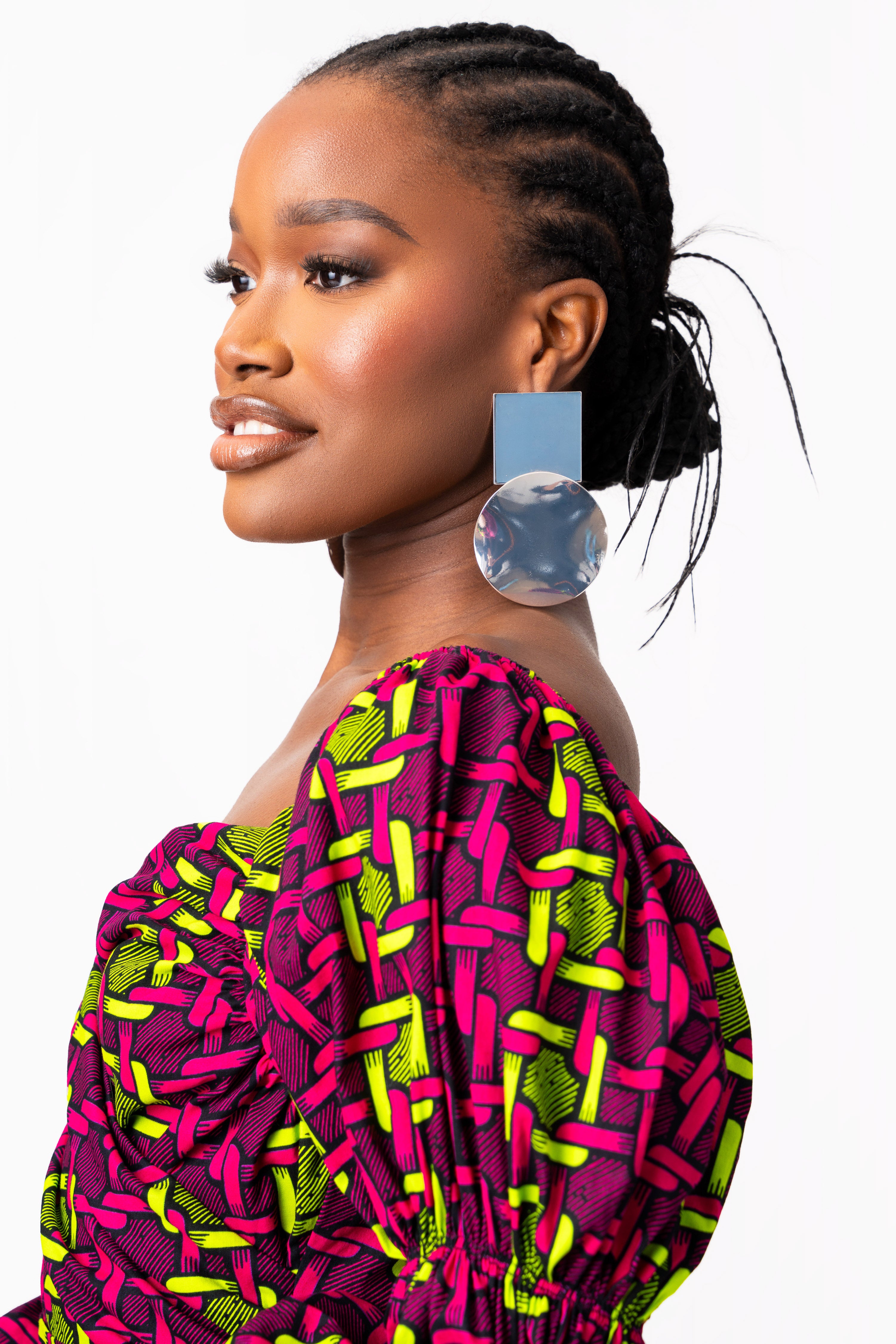 WUNMI African Print Off-shoulder Puffy Sleeve Mini Dress