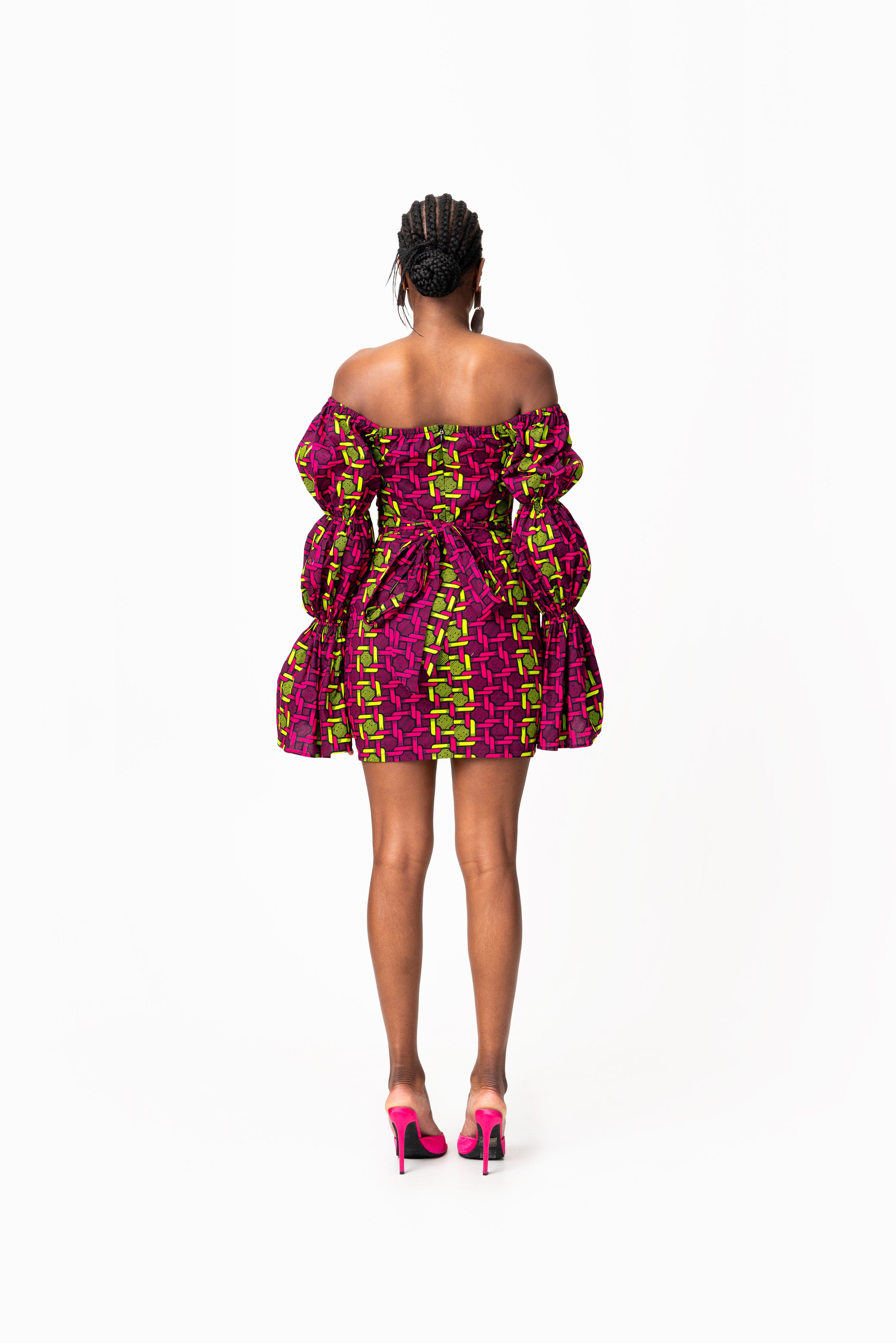 WUNMI African Print Off-shoulder Puffy Sleeve Mini Dress