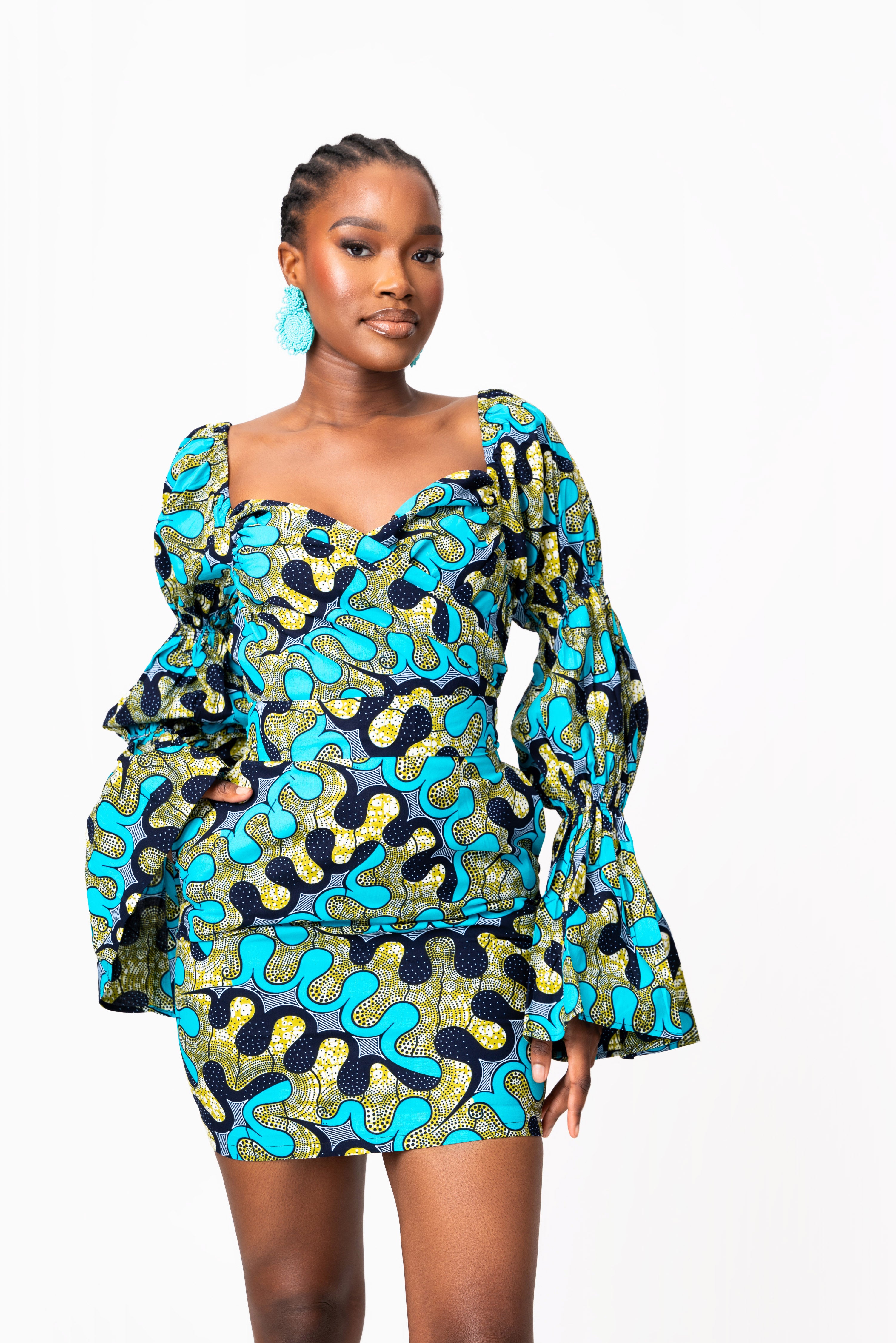 BADE African Print Off-shoulder Puffy Sleeve Mini Dress