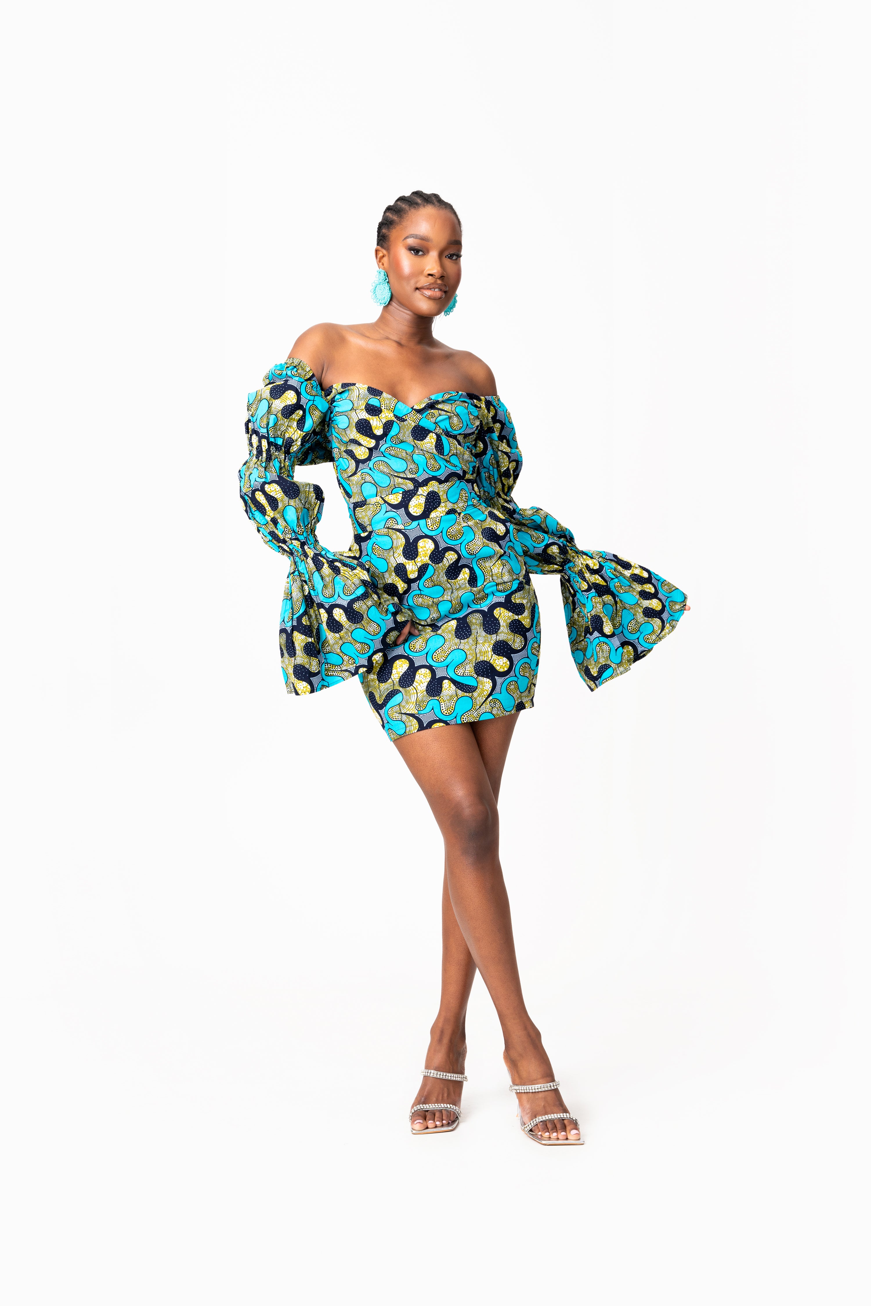 BADE African Print Off-shoulder Puffy Sleeve Mini Dress