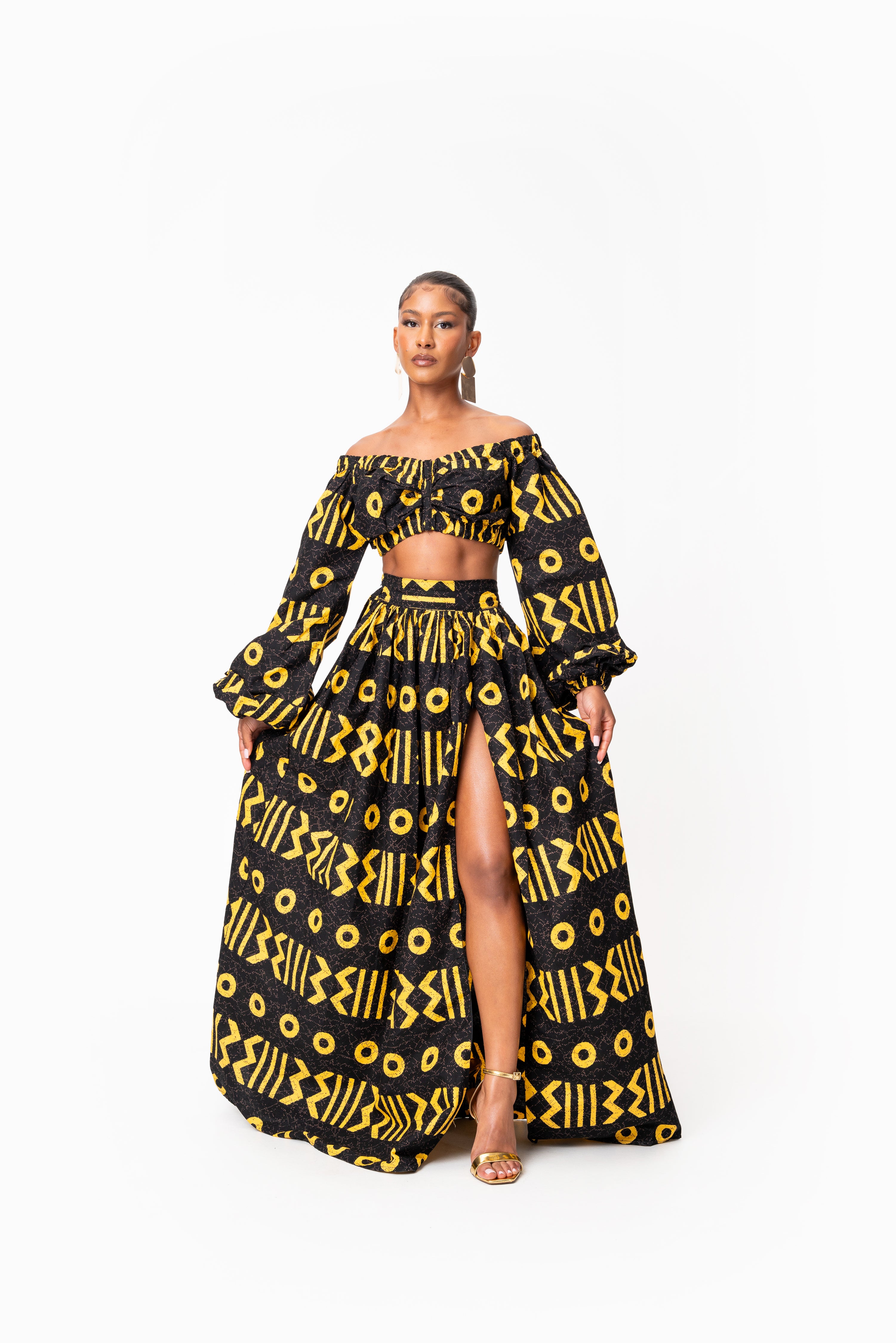 MAKENA African Print Long Sleeve Crop Top