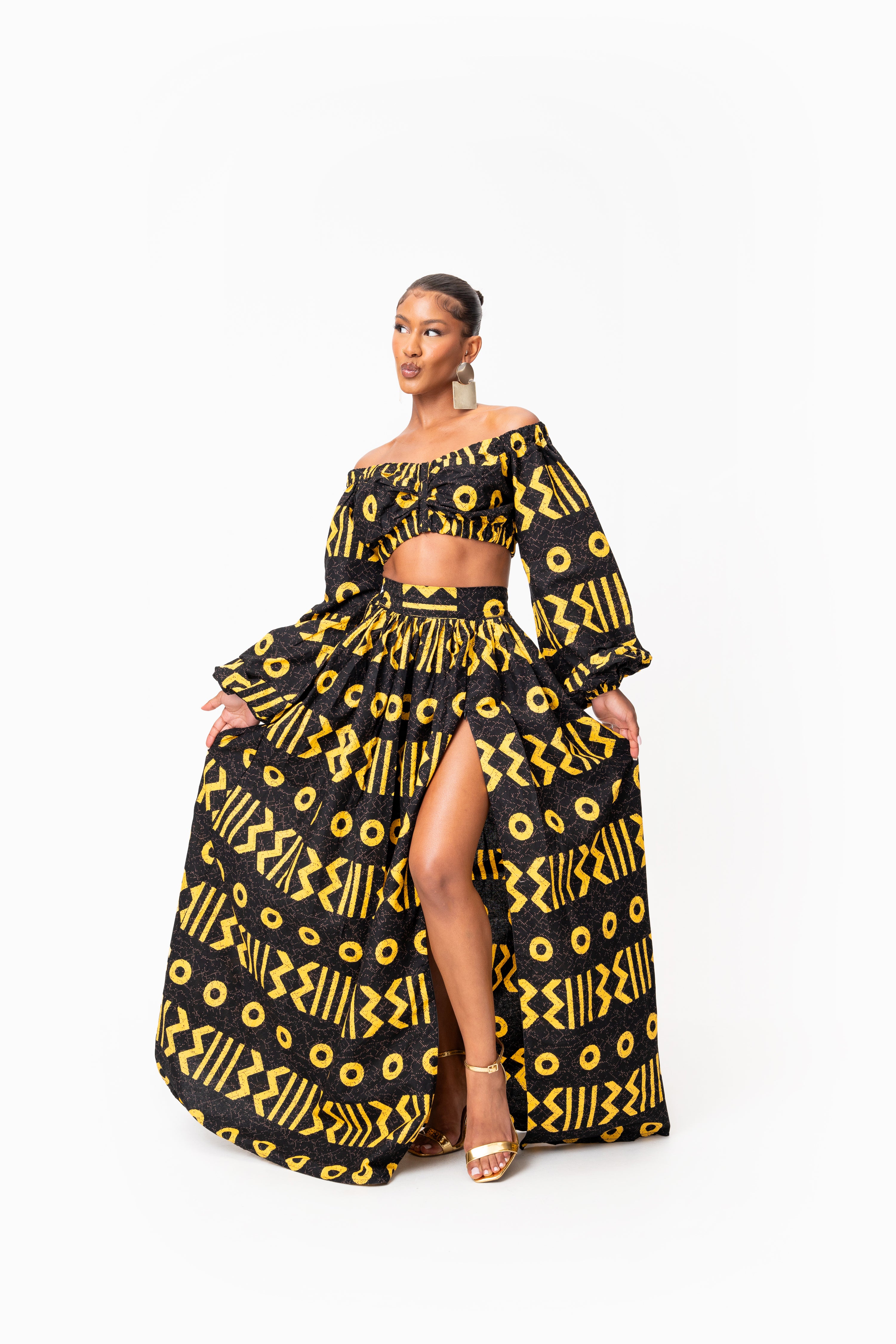 MAKENA African Print Long Sleeve Crop Top