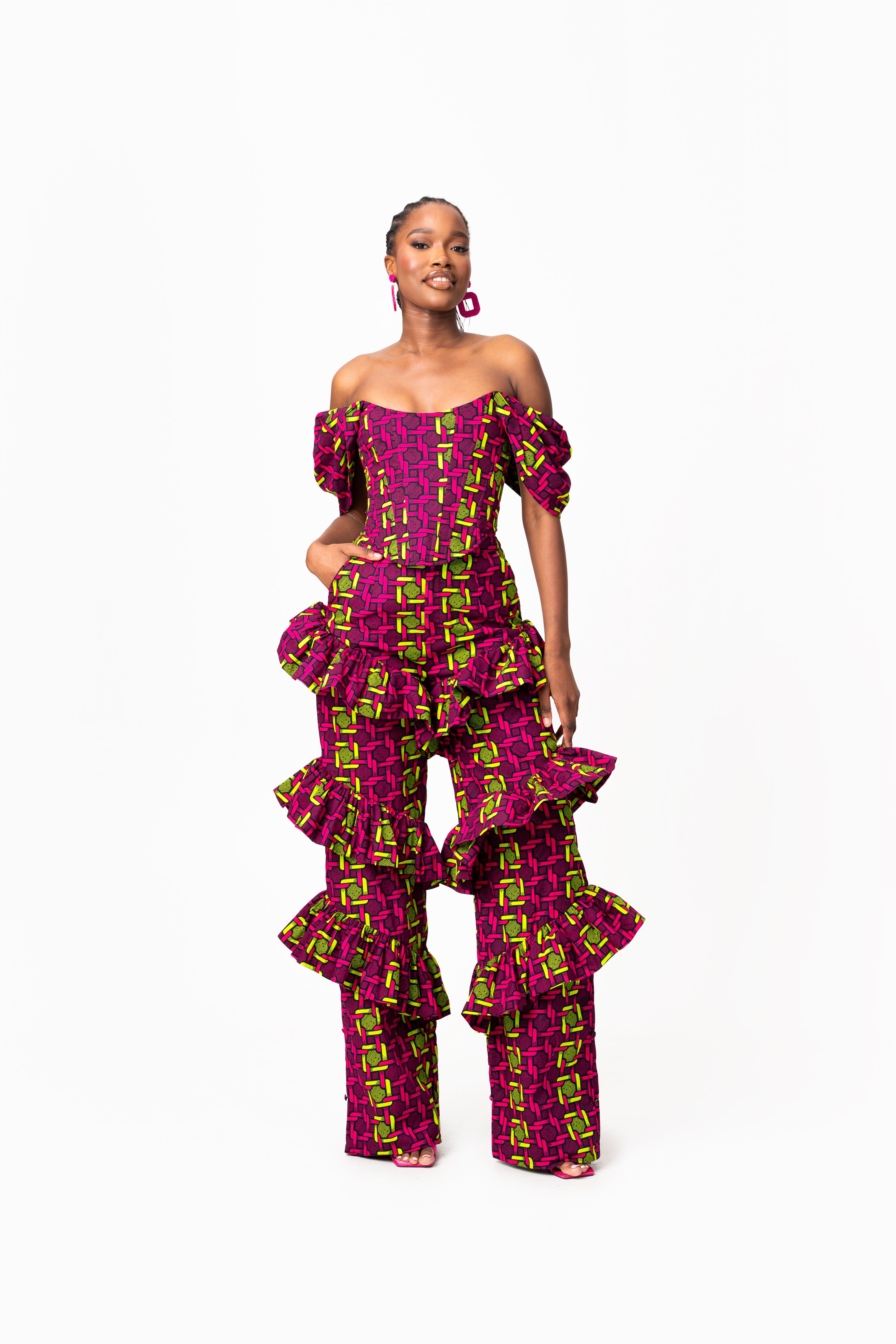 WUNMI African Print Ruffle high waist trousers ( 3 LENGTH)