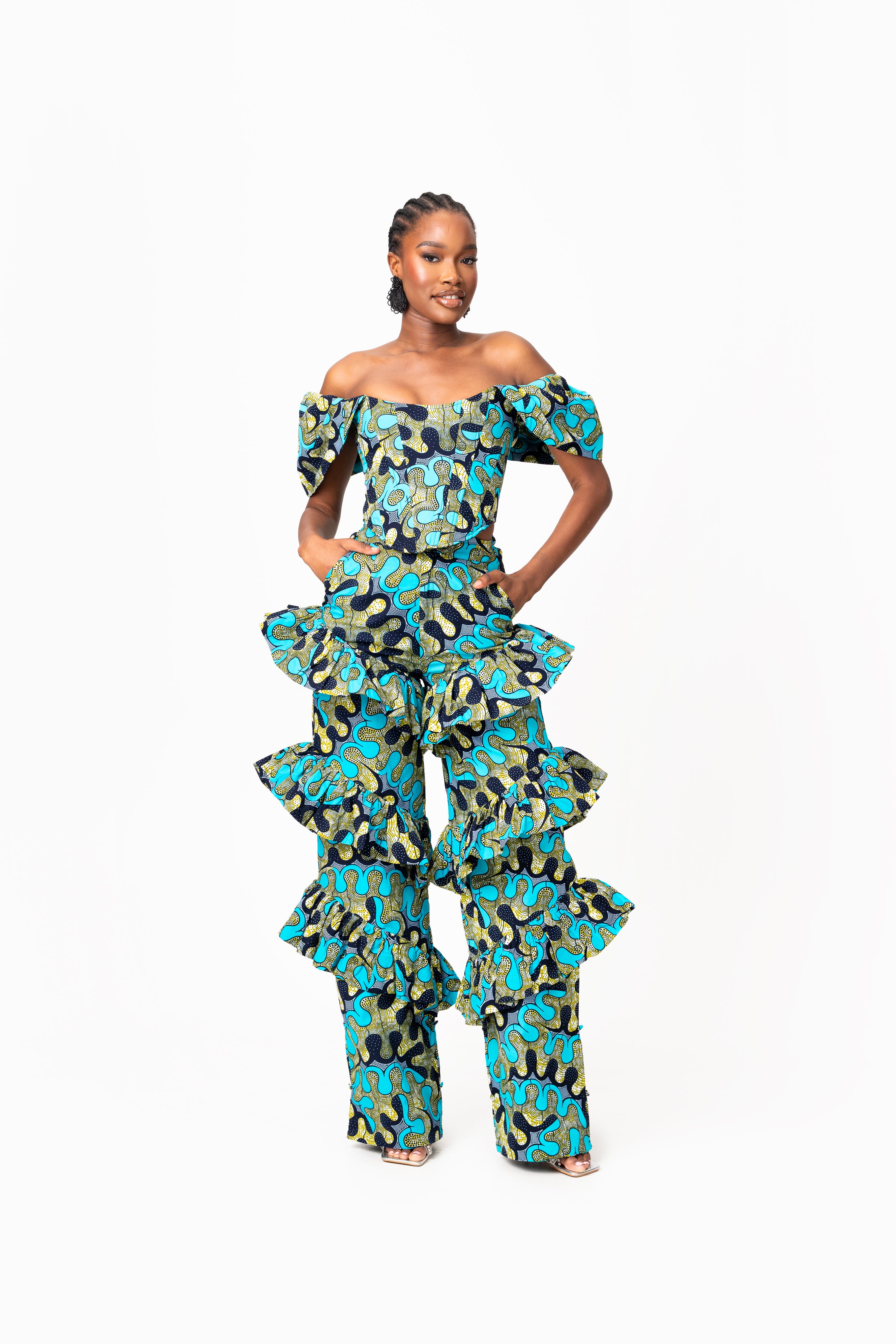 BADE African Print Ruffle high waist trousers (3 LENGTH)