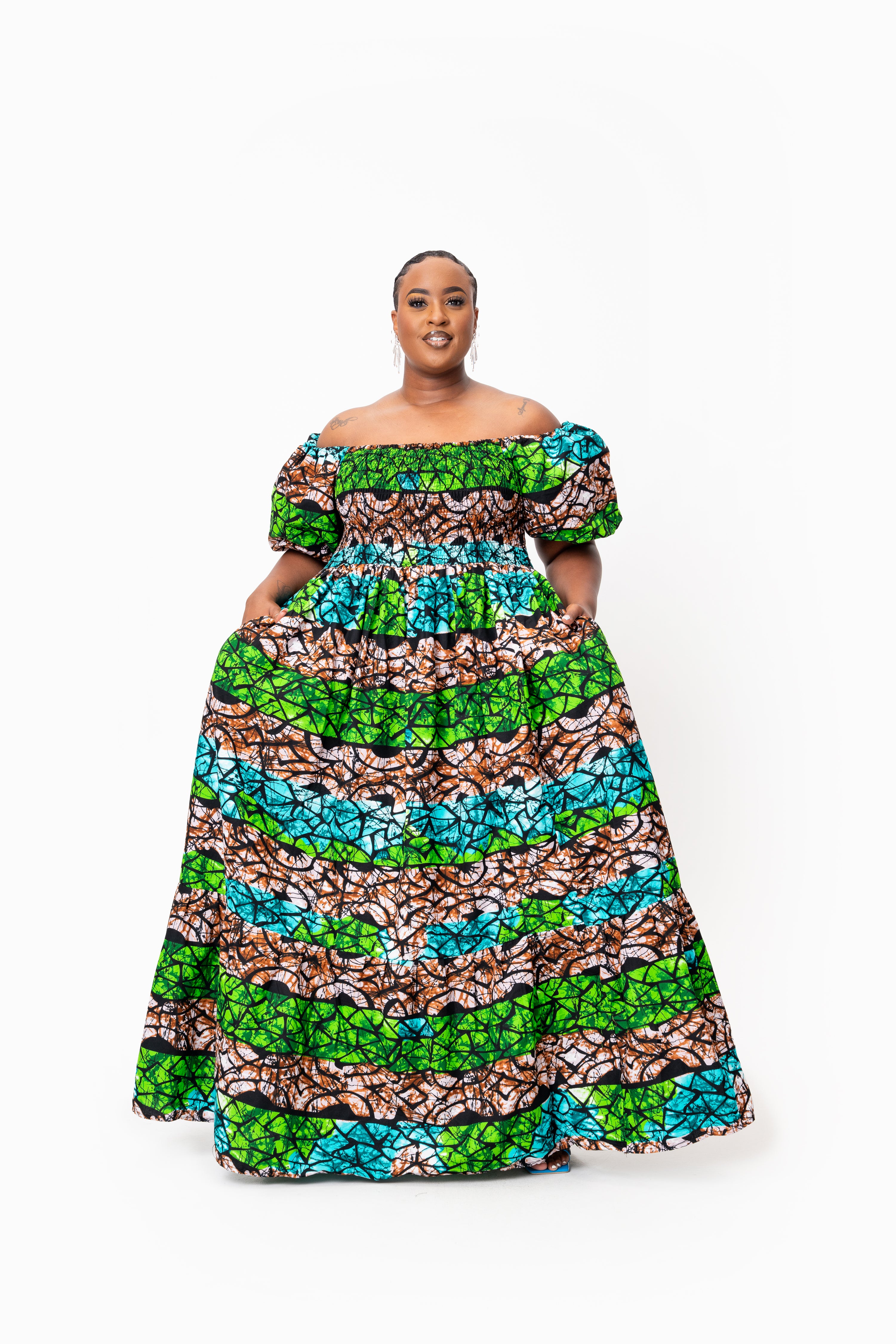 ADA Smocked Puffy Sleeve African print maxi dress