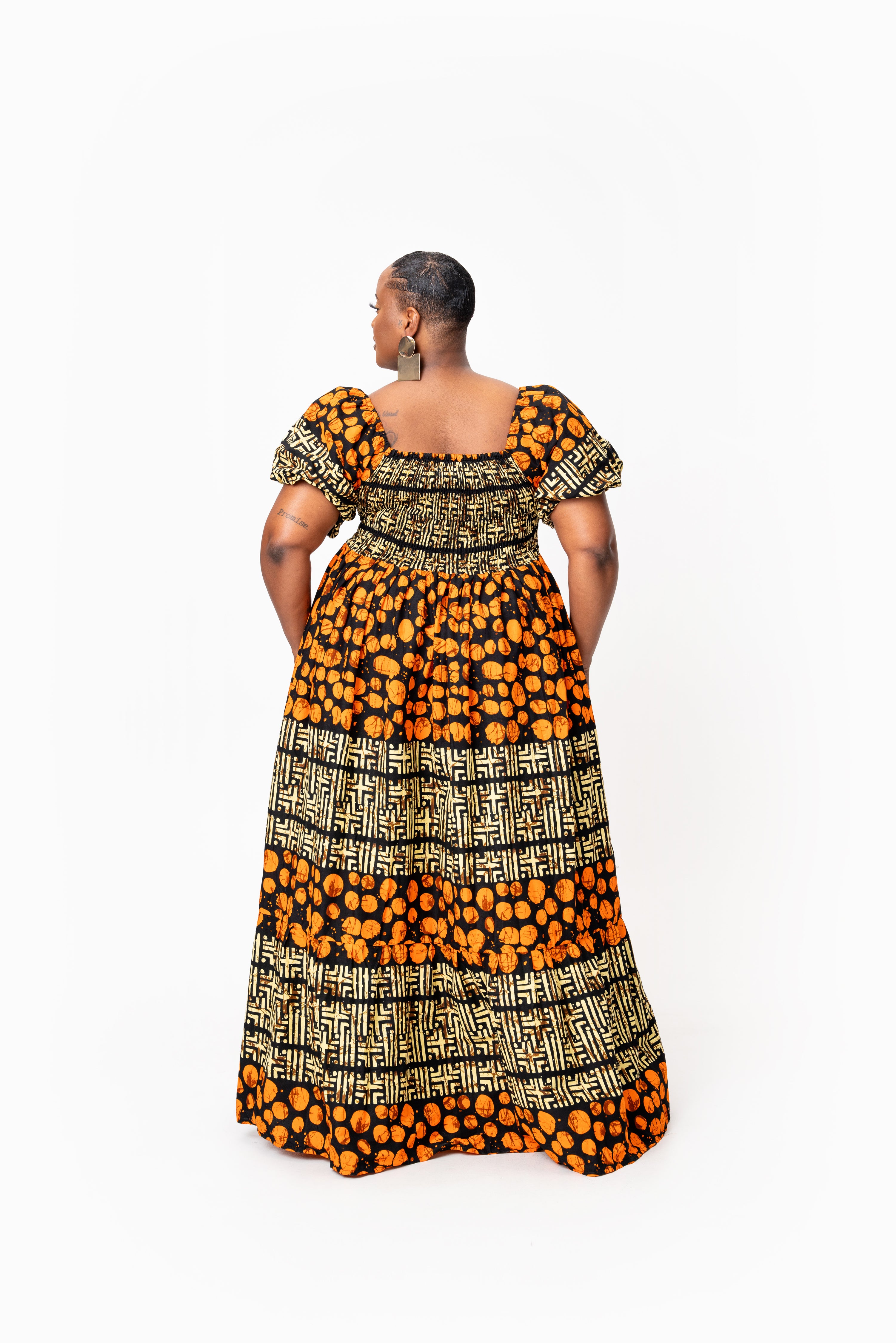 HANI Smocked Puffy Sleeve African print maxi dress