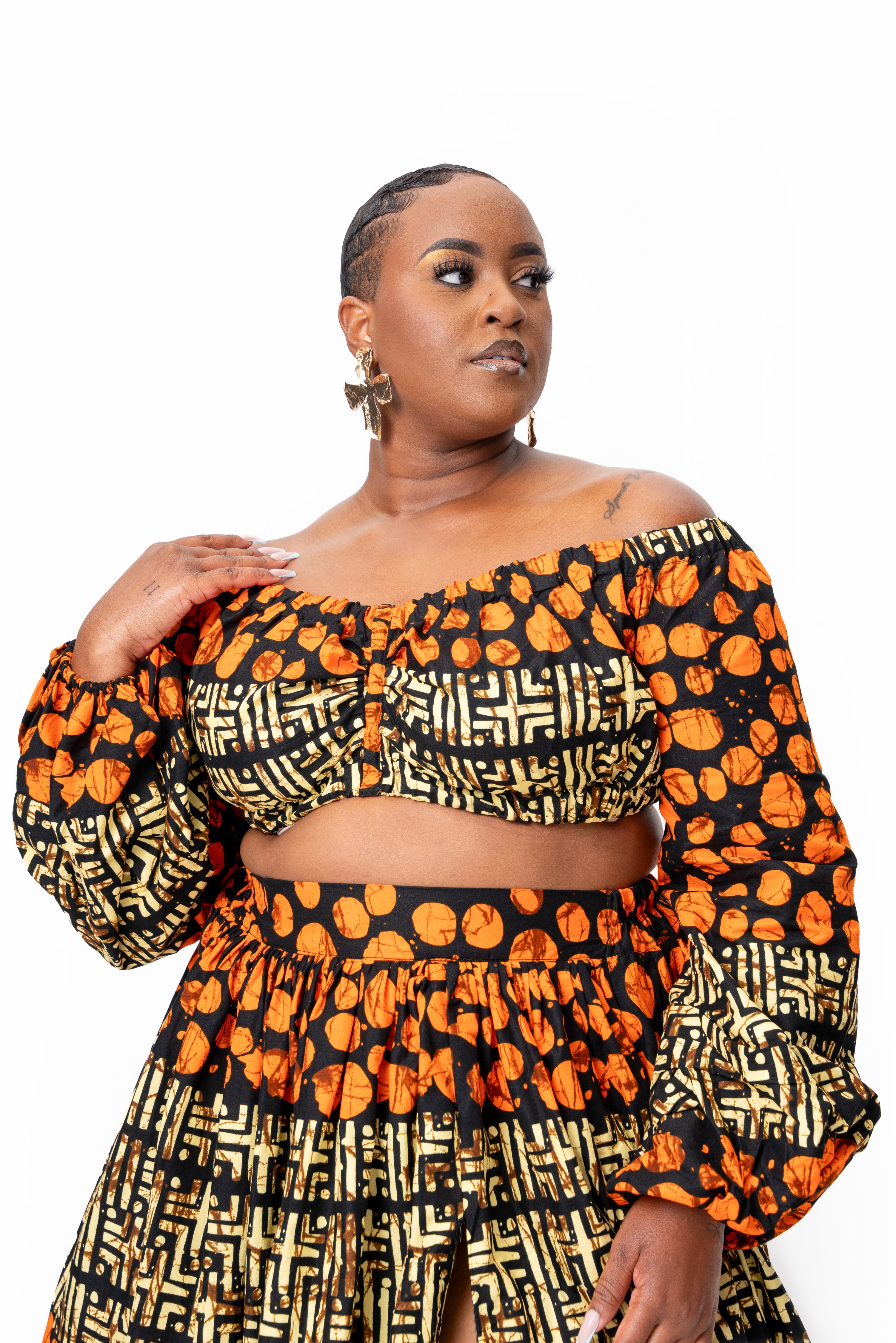 HANI African Print Long Sleeve Crop Top