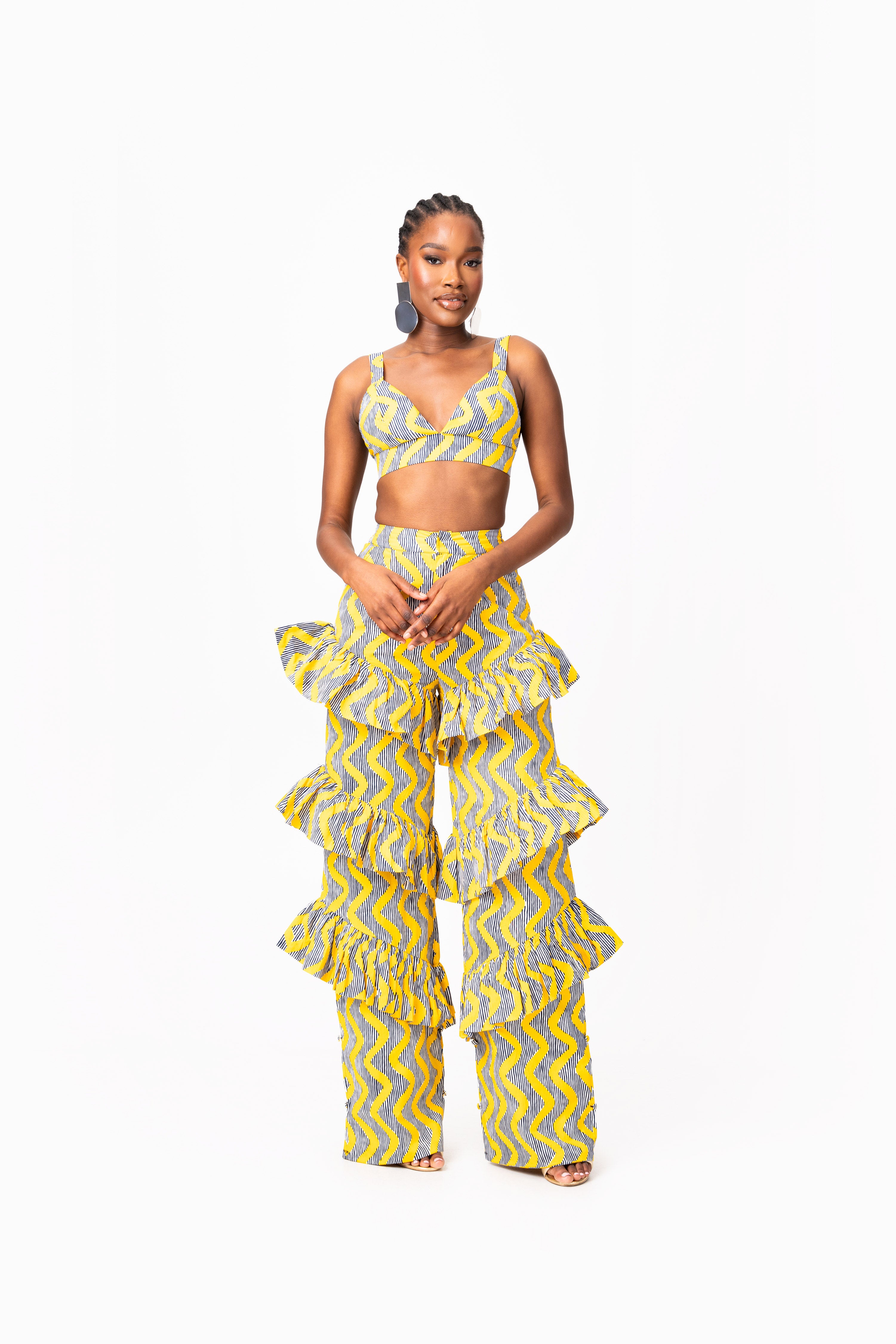 LILY African Print Ruffle high waist trousers (3 LENGTH)