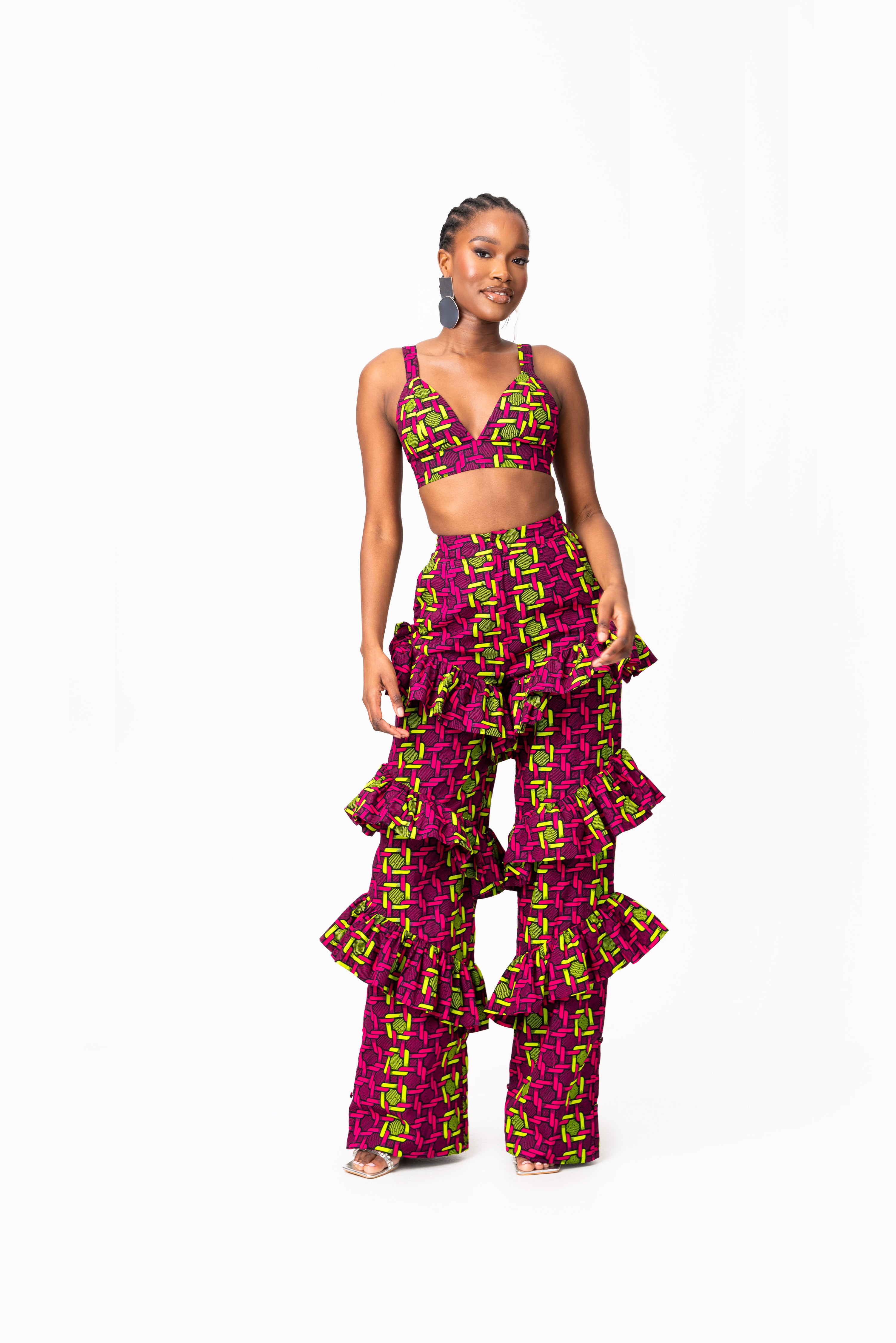 WUNMI African Print Ruffle high waist trousers ( 3 LENGTH)