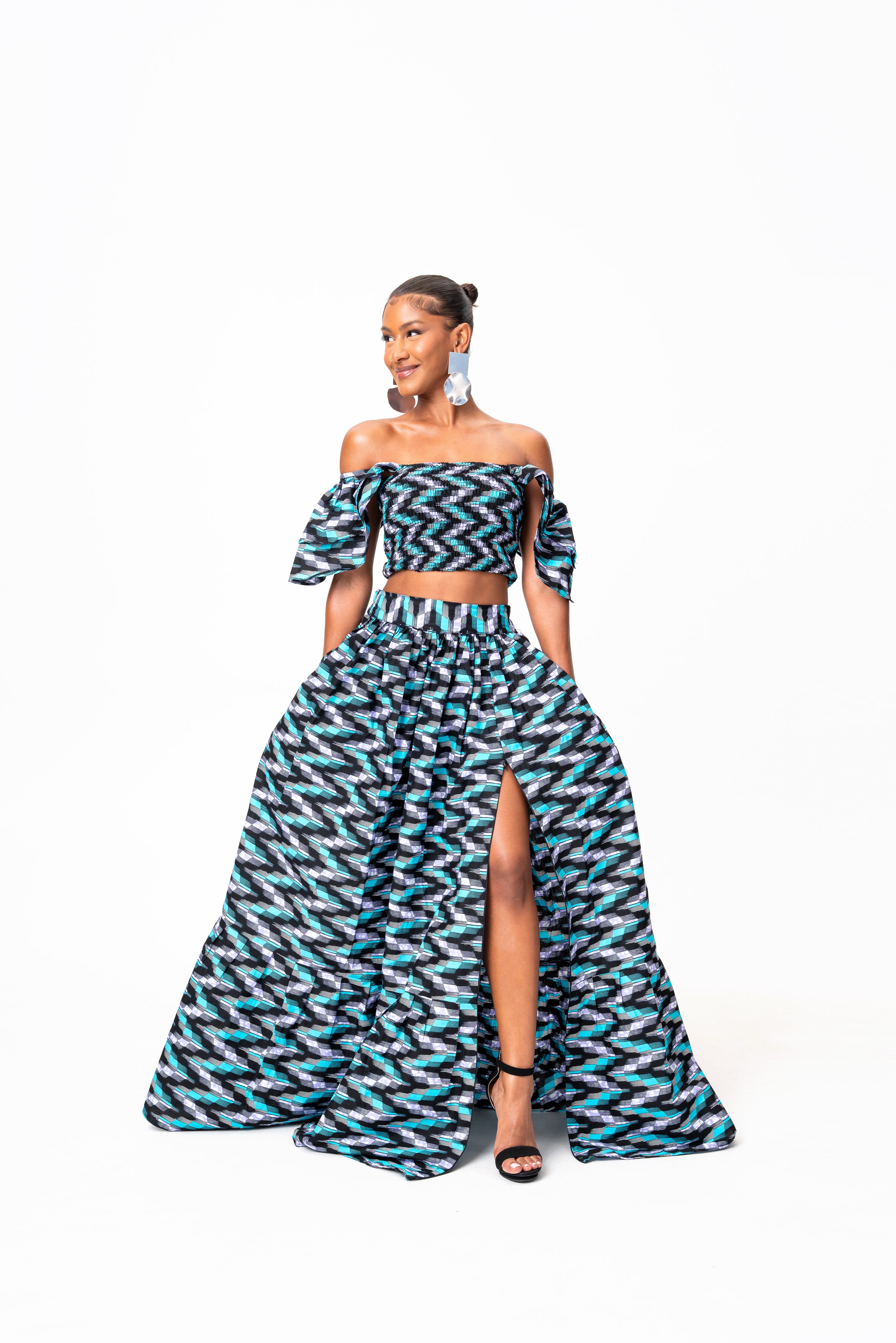 LINA Tiered African Print Maxi Skirt