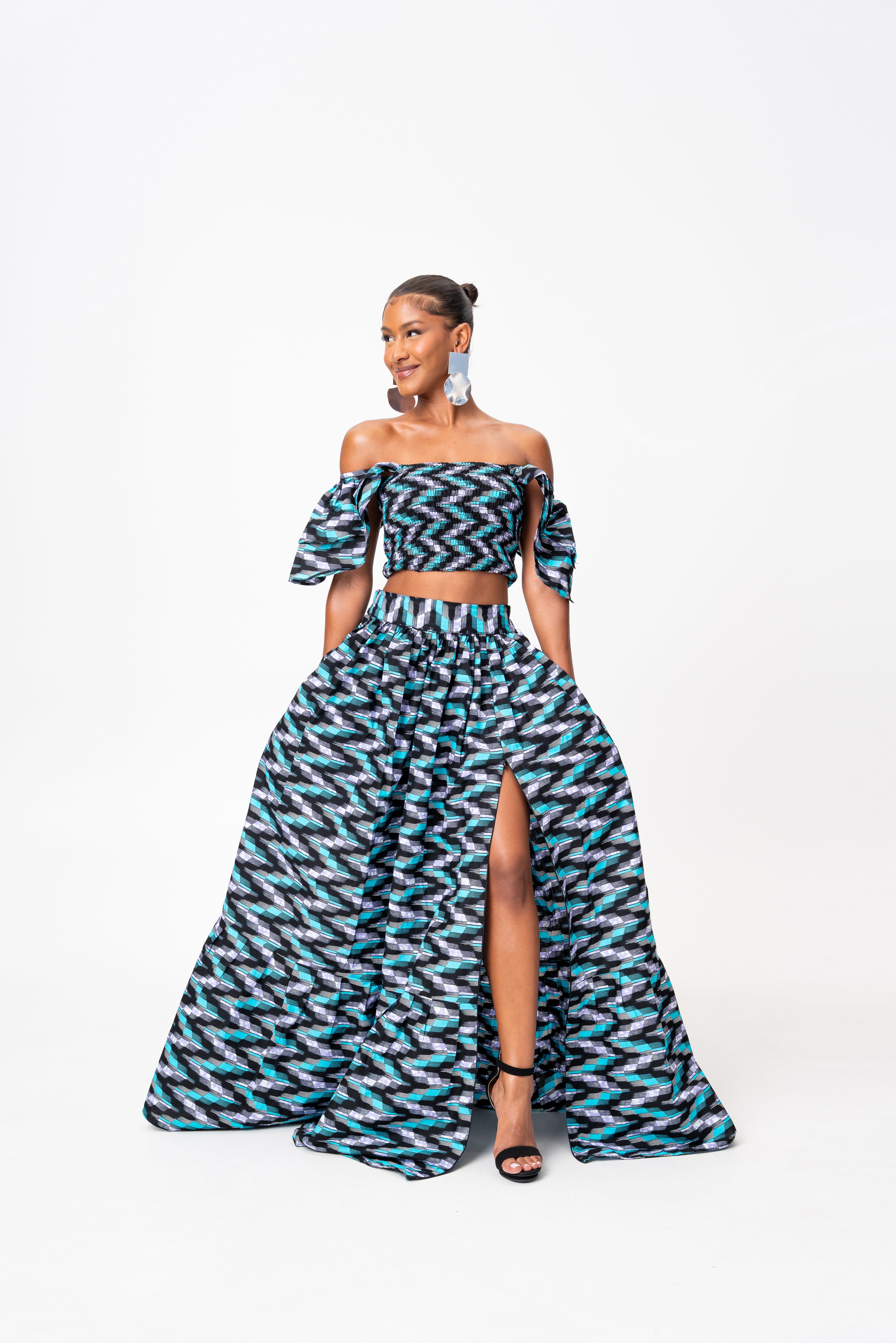 LINA African Print Ruffle Sleeve Crop Top