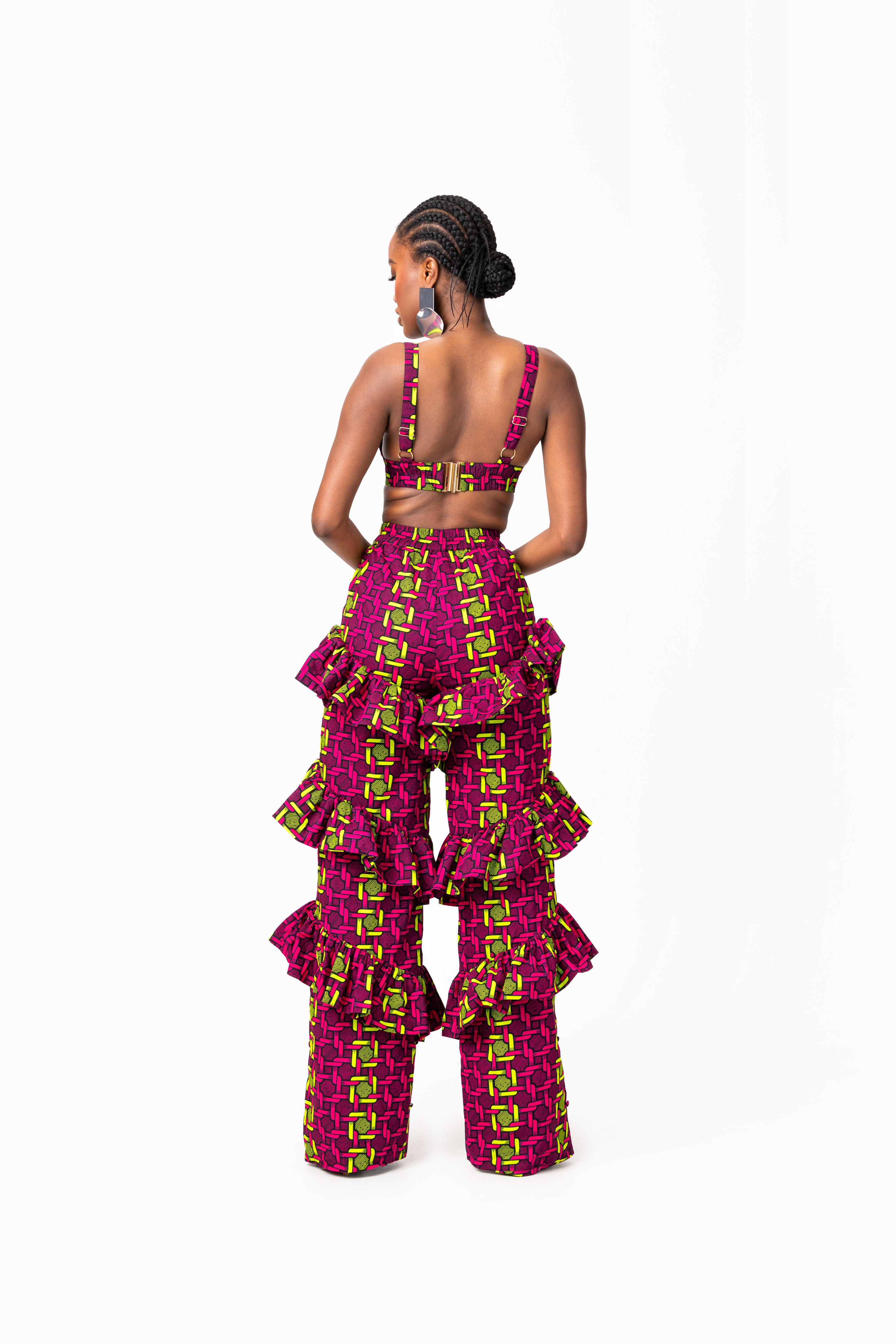 WUNMI African Print Ruffle high waist trousers ( 3 LENGTH)