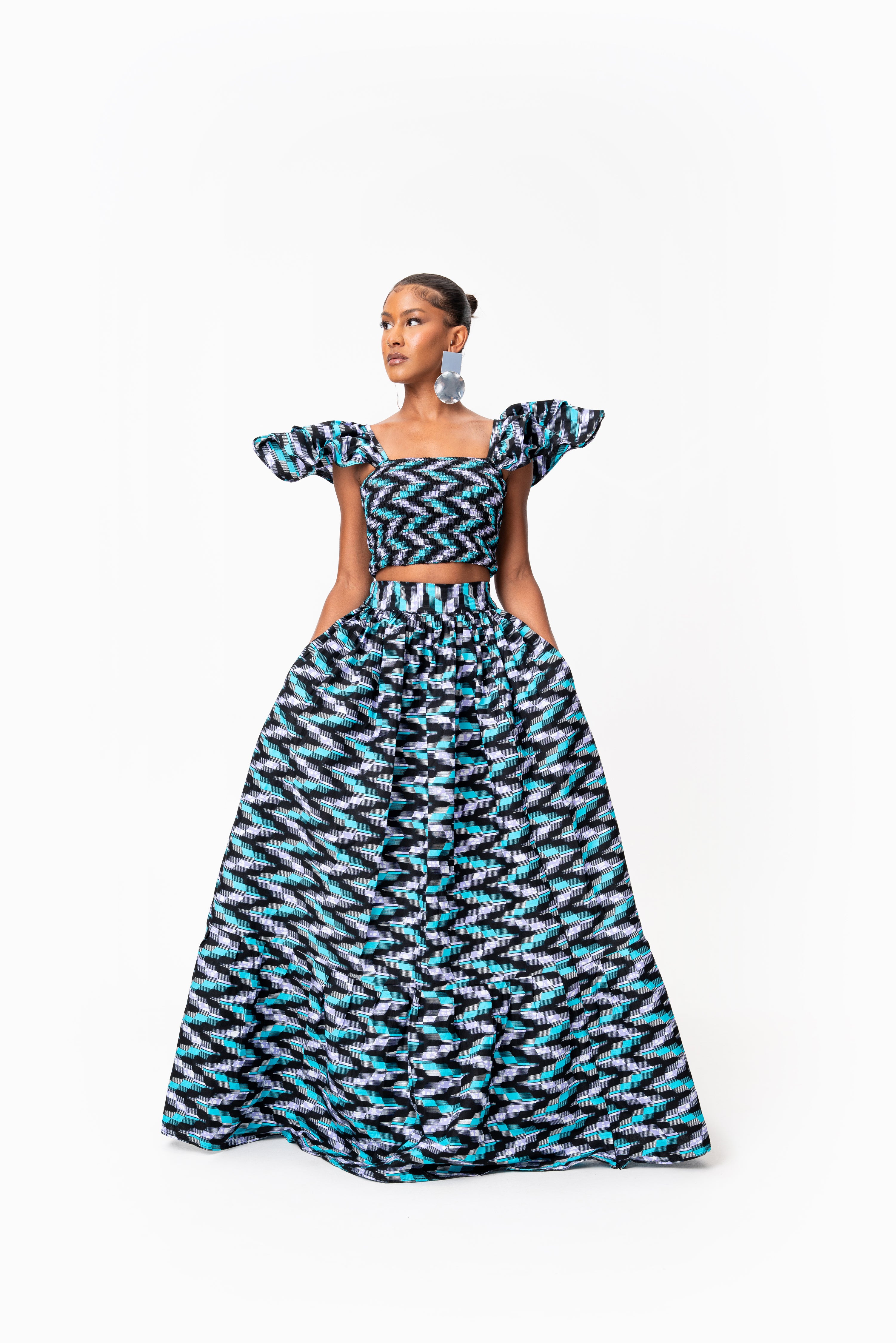 LINA Tiered African Print Maxi Skirt