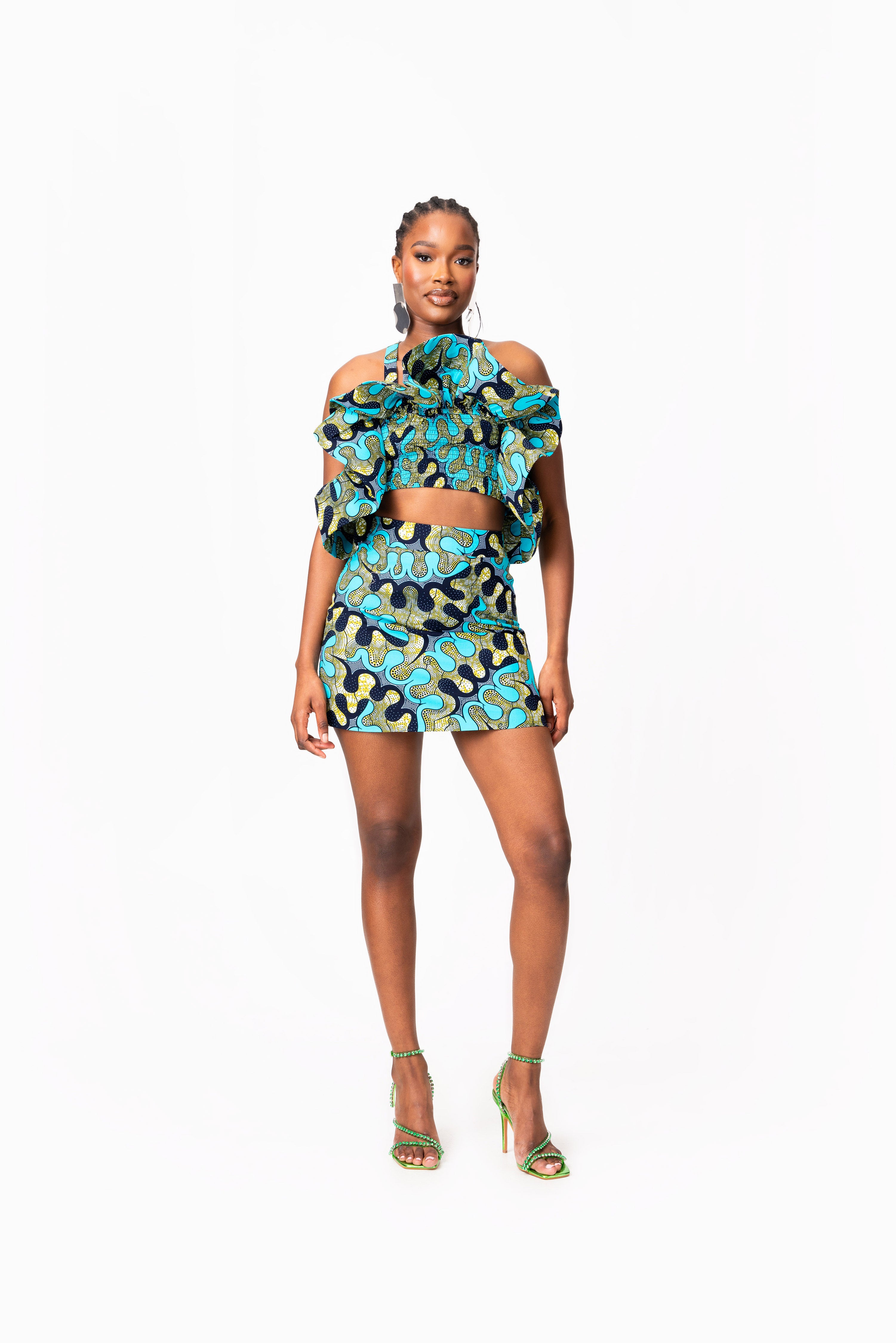 BADE African Print Ruffle Crop Top