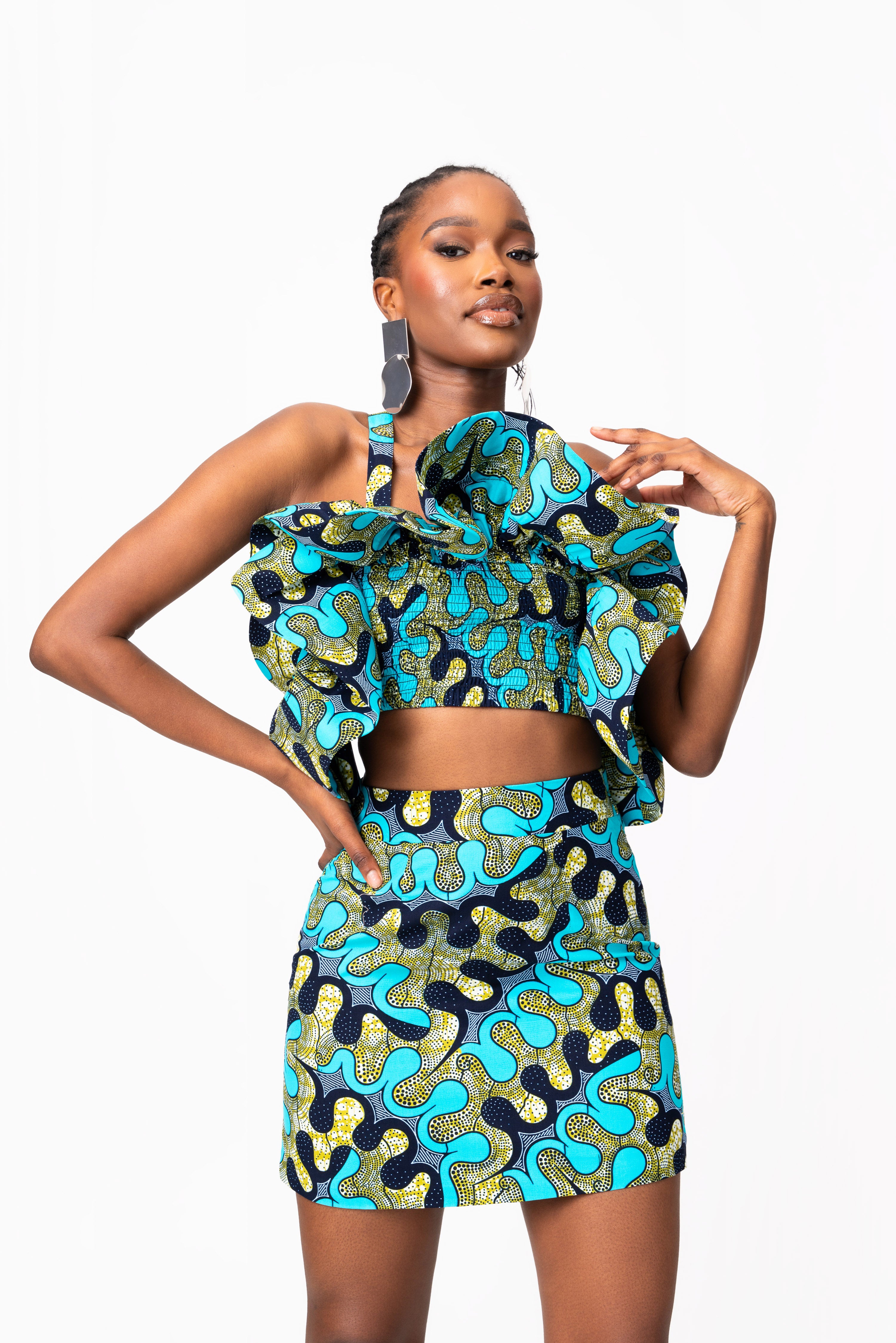 BADE African Print Ruffle Crop Top