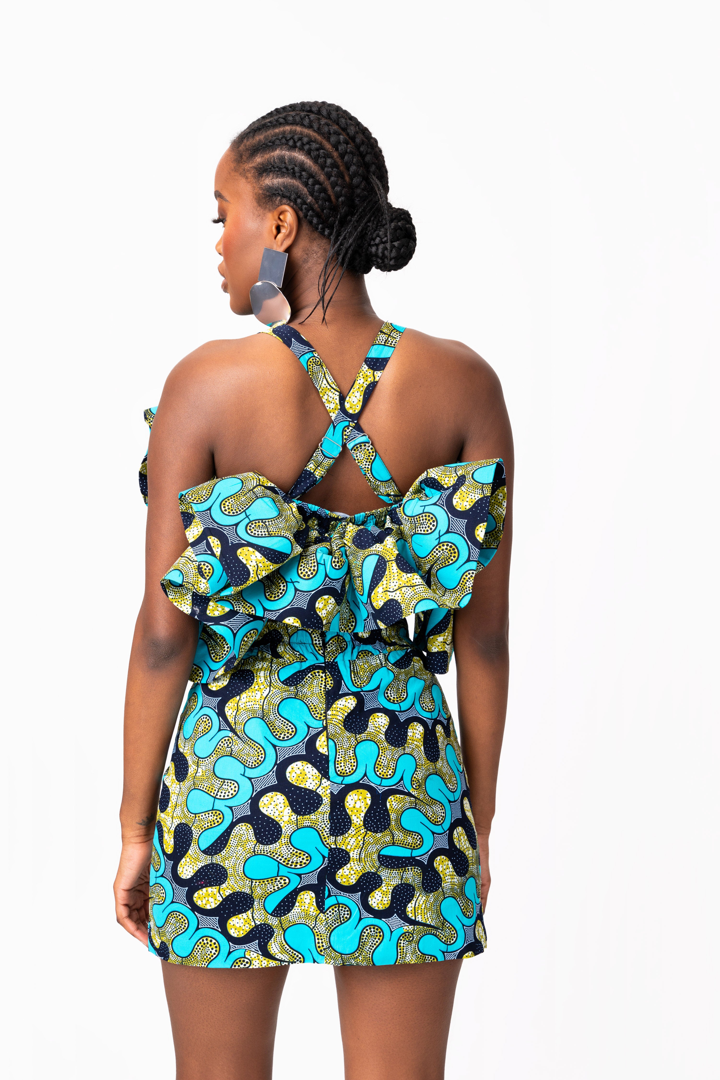 BADE African Print Ruffle Crop Top