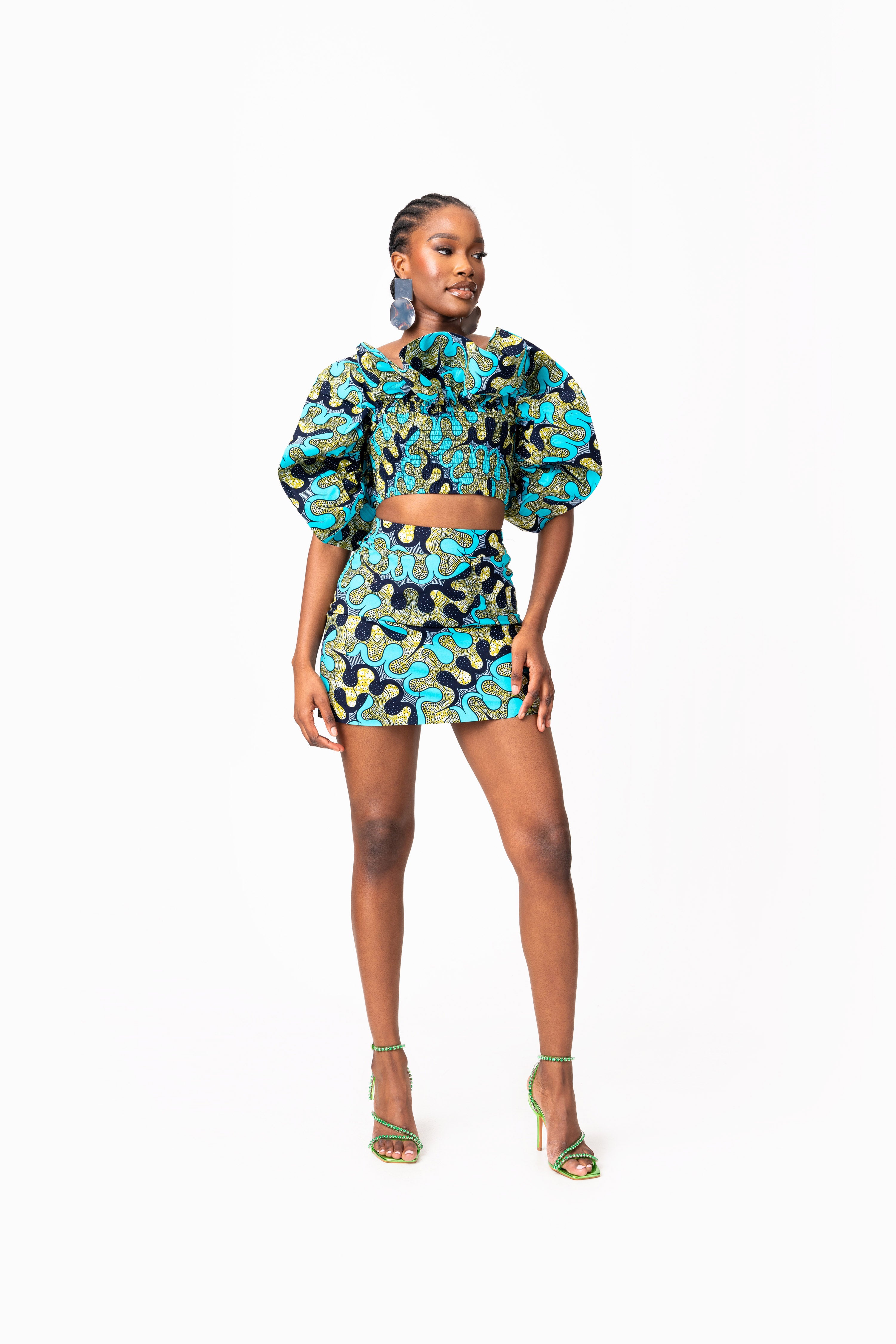 BADE African Print Ruffle Crop Top