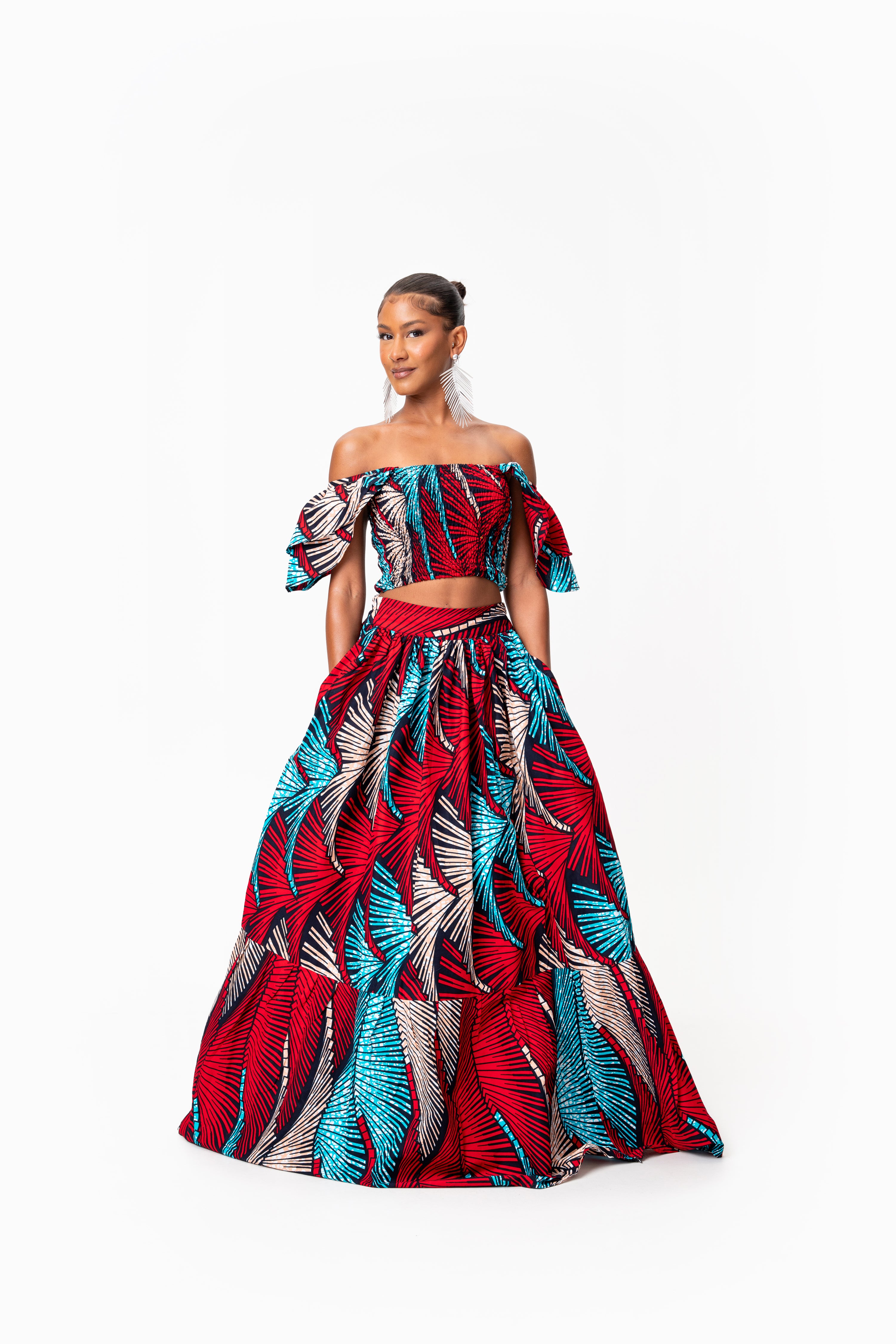 ONA Tiered African Print Maxi Skirt