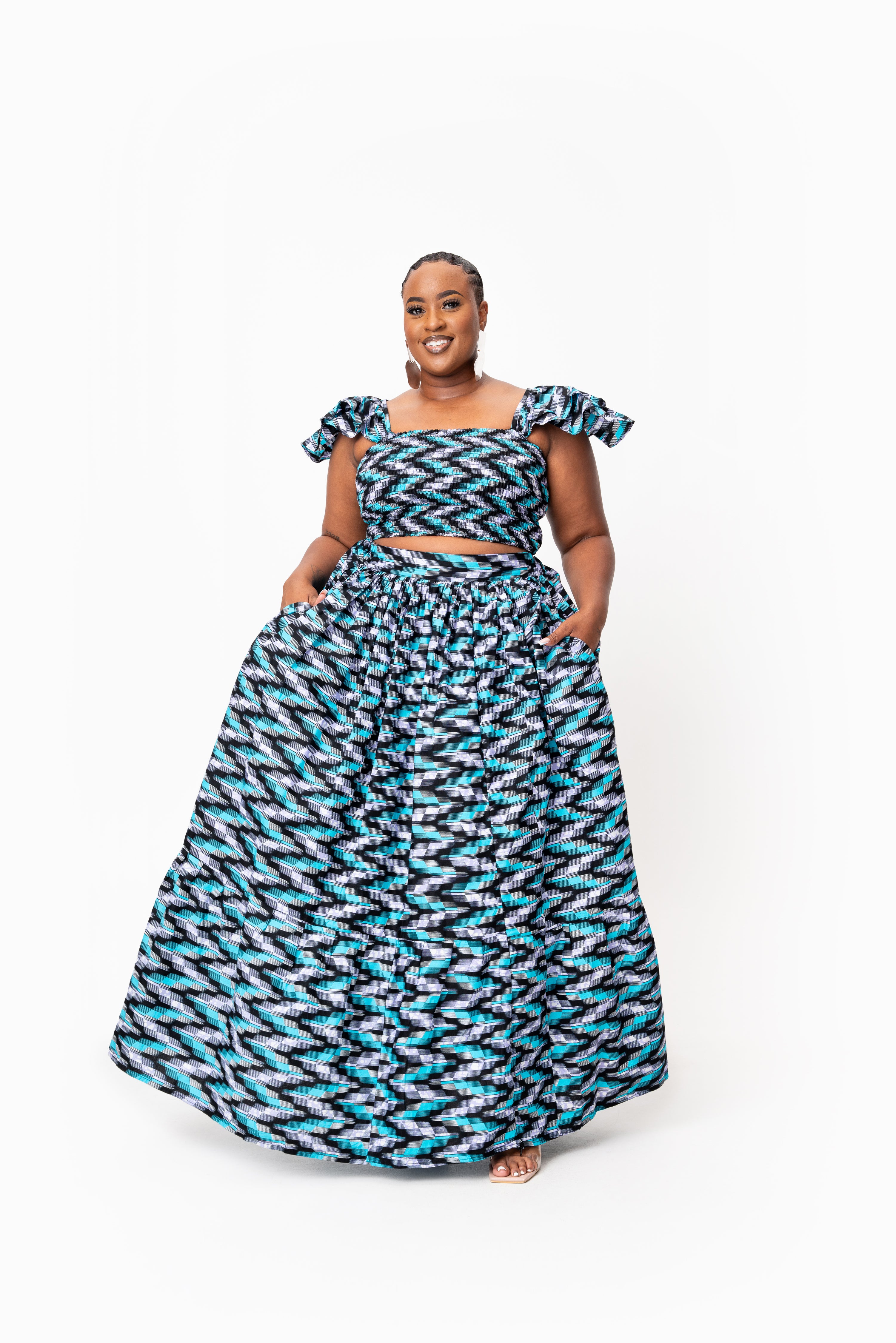 LINA Tiered African Print Maxi Skirt