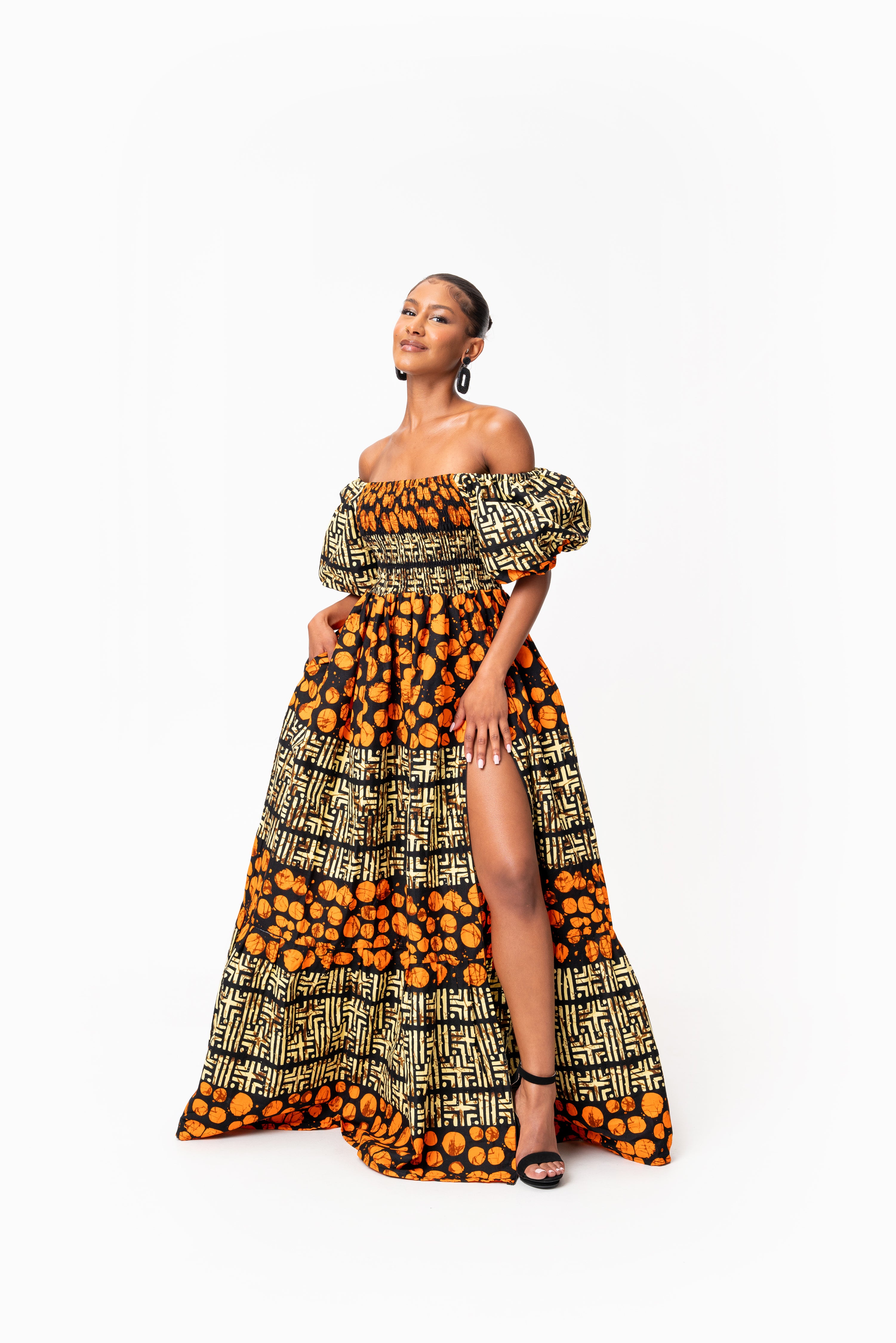 HANI Smocked Puffy Sleeve African print maxi dress