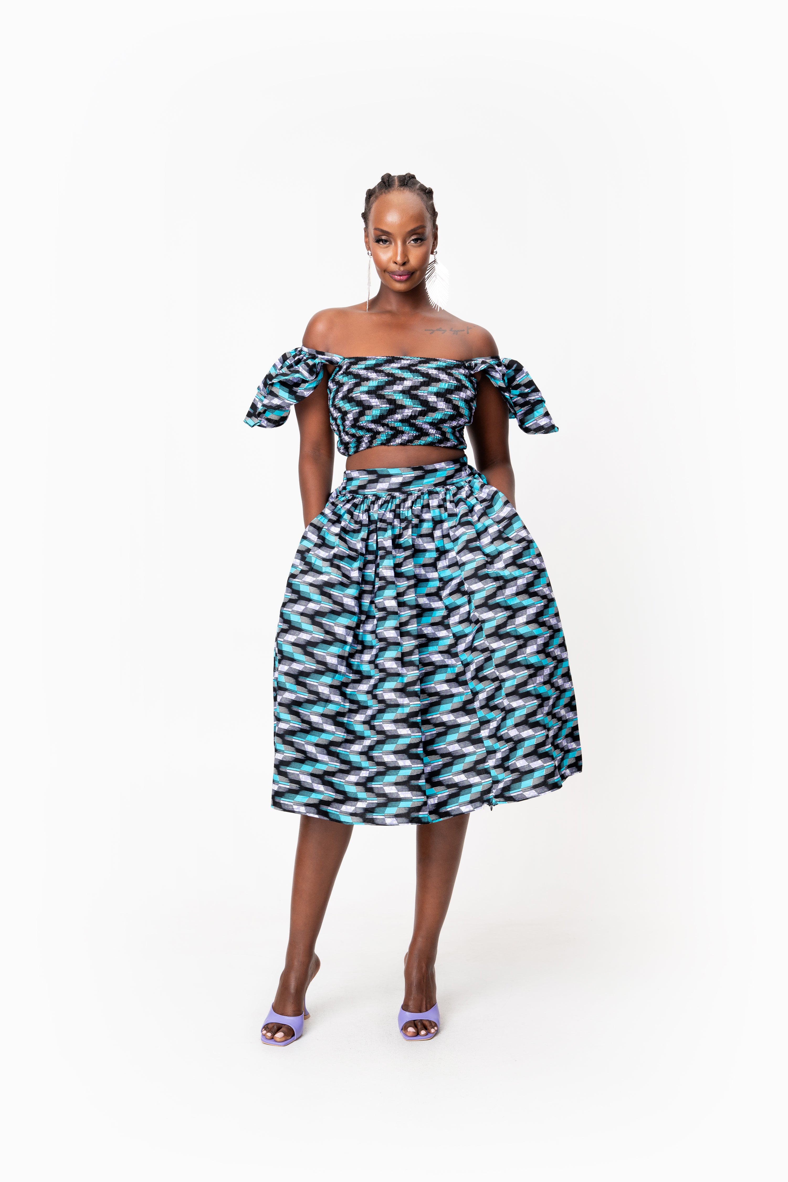 LINA African Print Midi Skirt