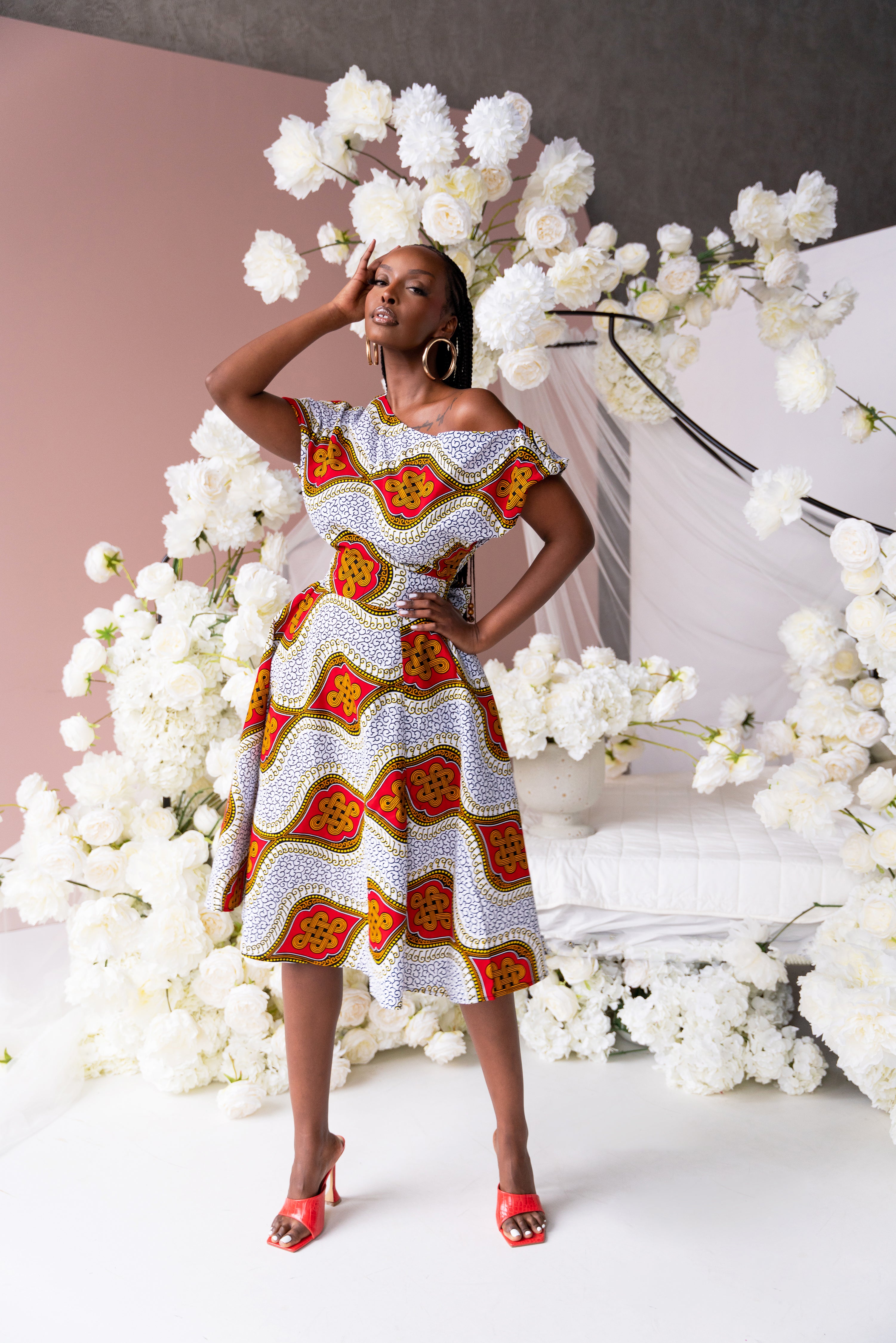 BIMISOLA African Print One-shoulder Midi Dress