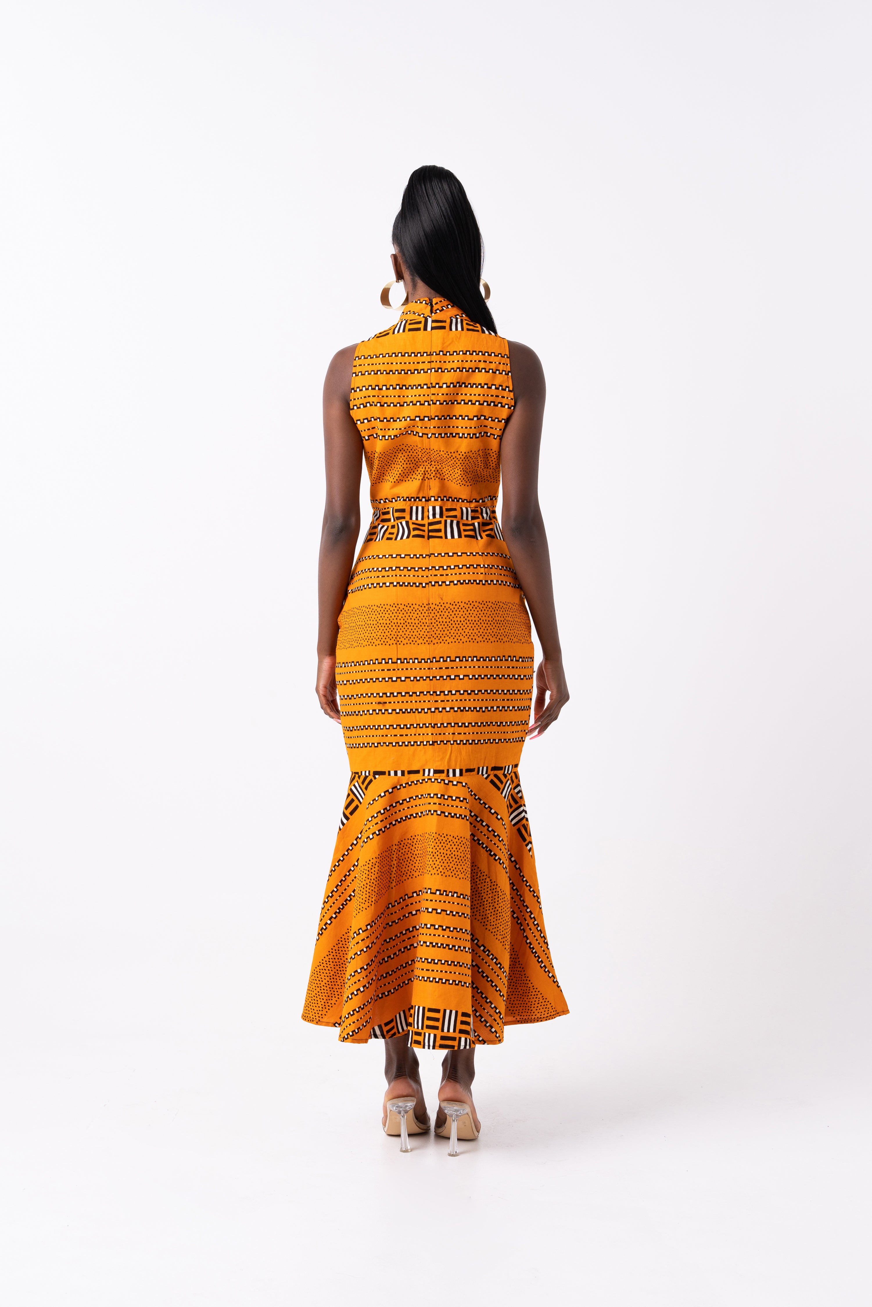 FAWA African Print Maxi Mock Neck Peplum Dress
