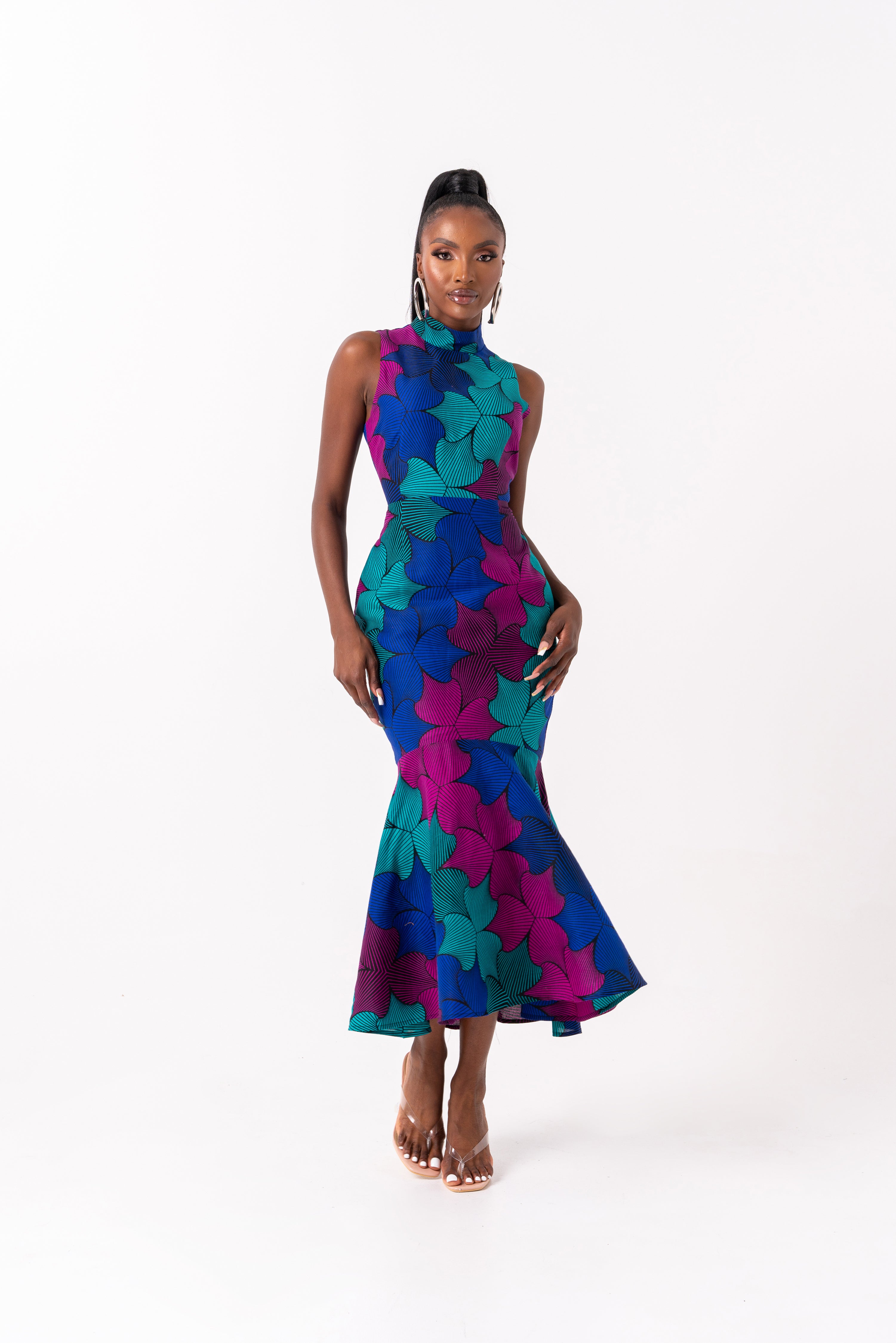 ZURI African Print Maxi Mock Neck Peplum Dress