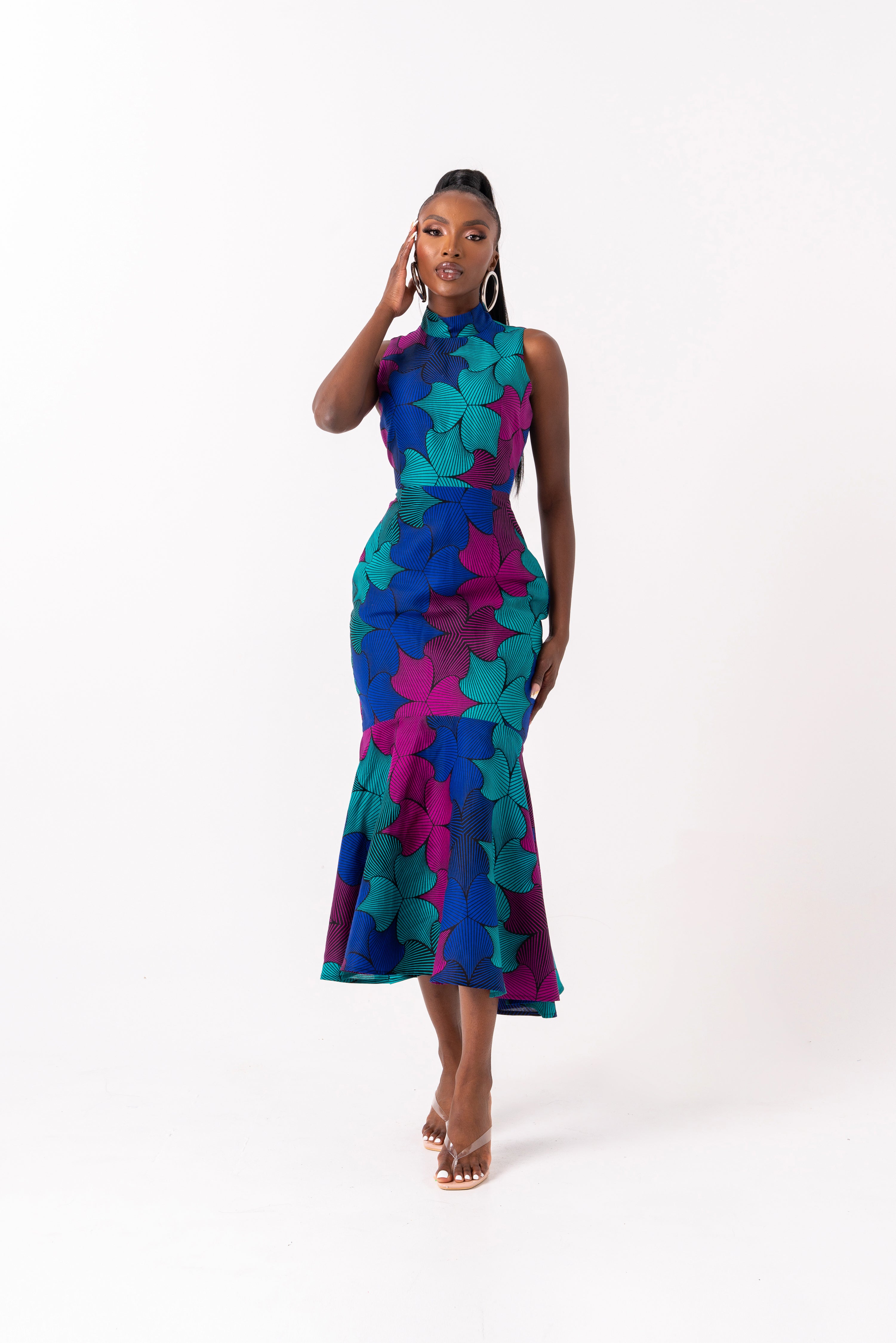 ZURI African Print Maxi Mock Neck Peplum Dress
